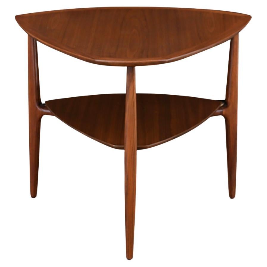 Mid-Century Modern Two-Tier Tri-Leg Side Table by Henredon For Sale