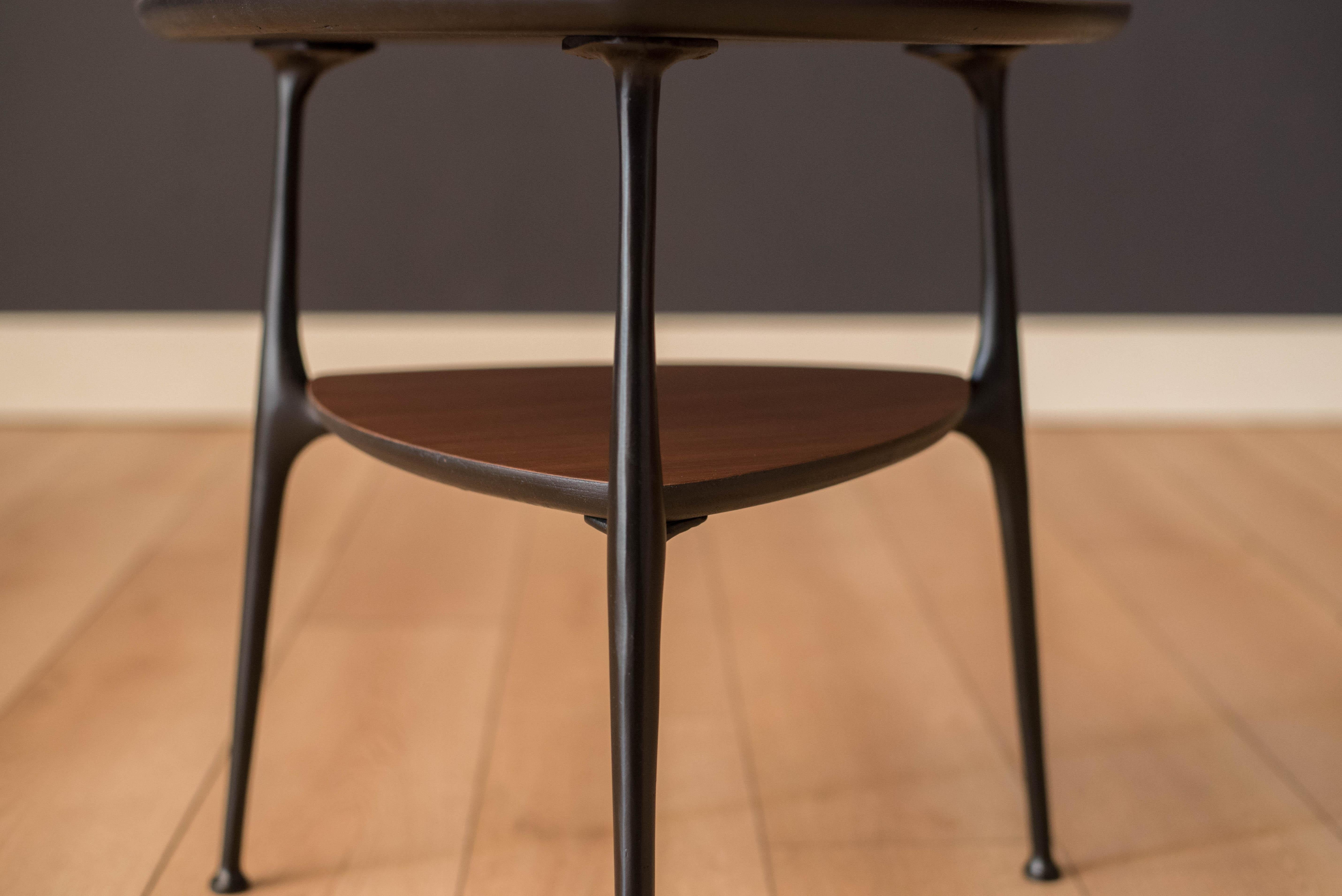 Mid-Century Modern Two-Tier Triangle Black and Walnut End Table 1