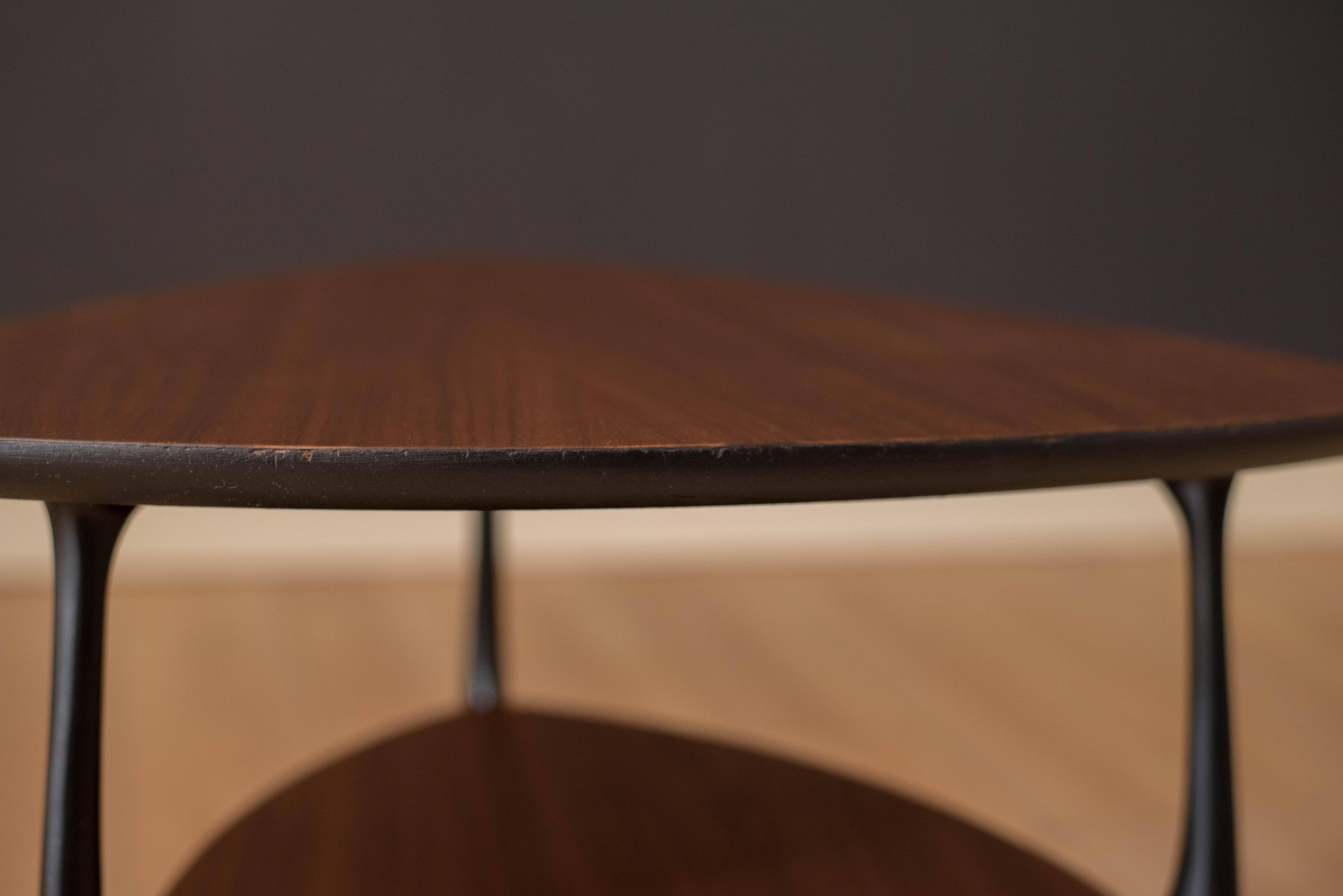 Mid-Century Modern Two-Tier Triangle Black and Walnut End Table 3