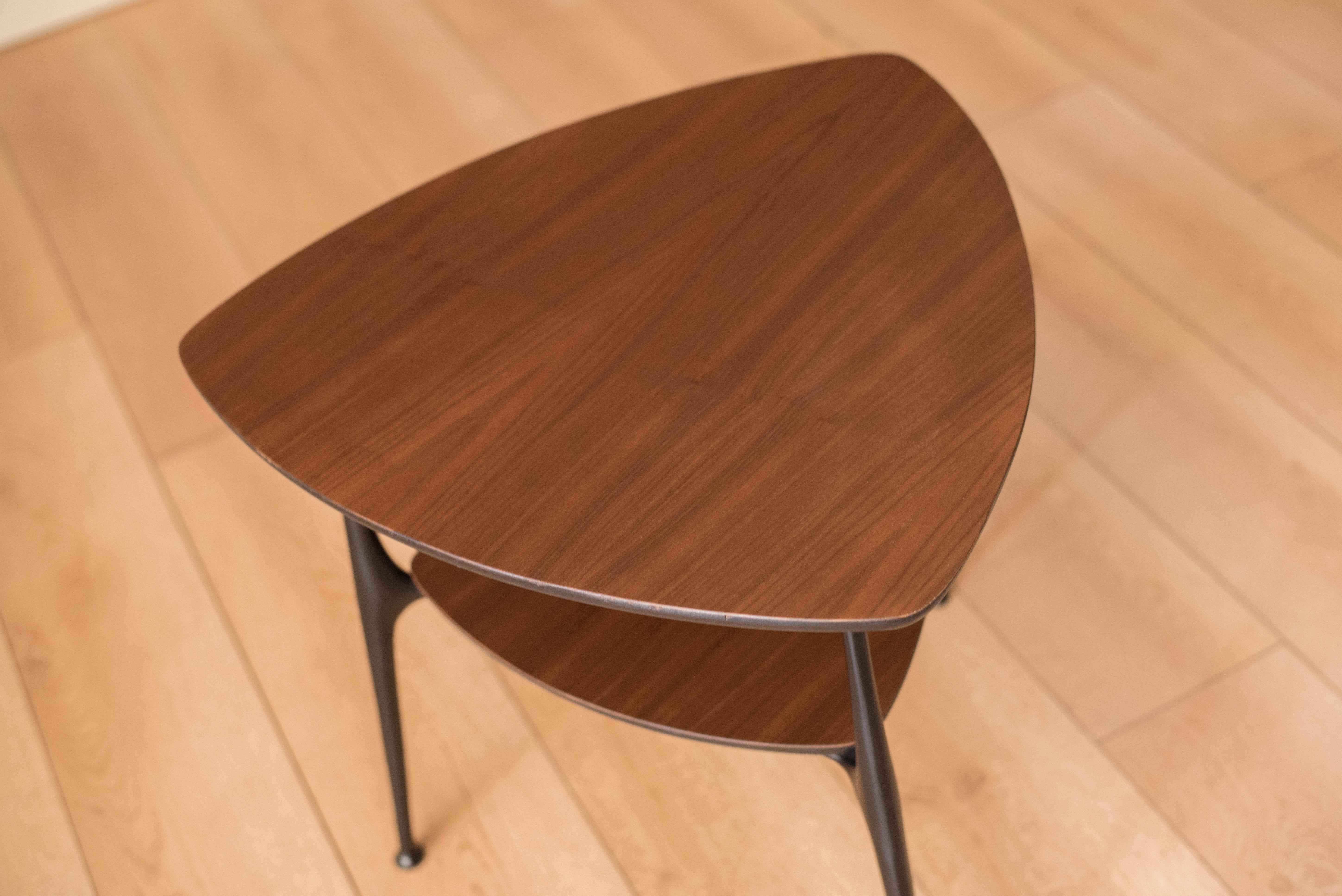 Mid-Century Modern Two-Tier Triangle Black and Walnut End Table In Good Condition In San Jose, CA