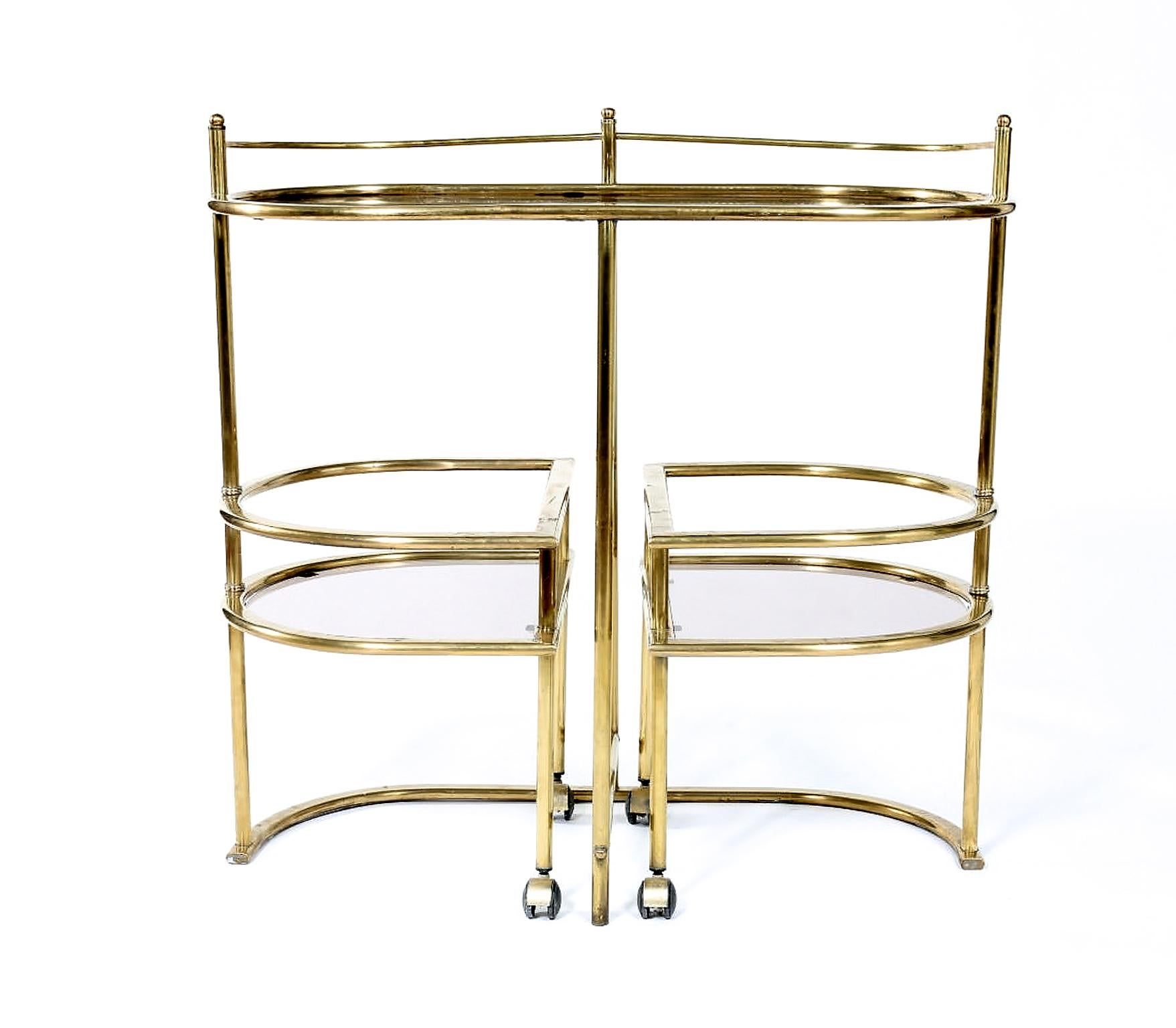 Italian Mid-Century Modern Two Tiered  Brass Bar Cart