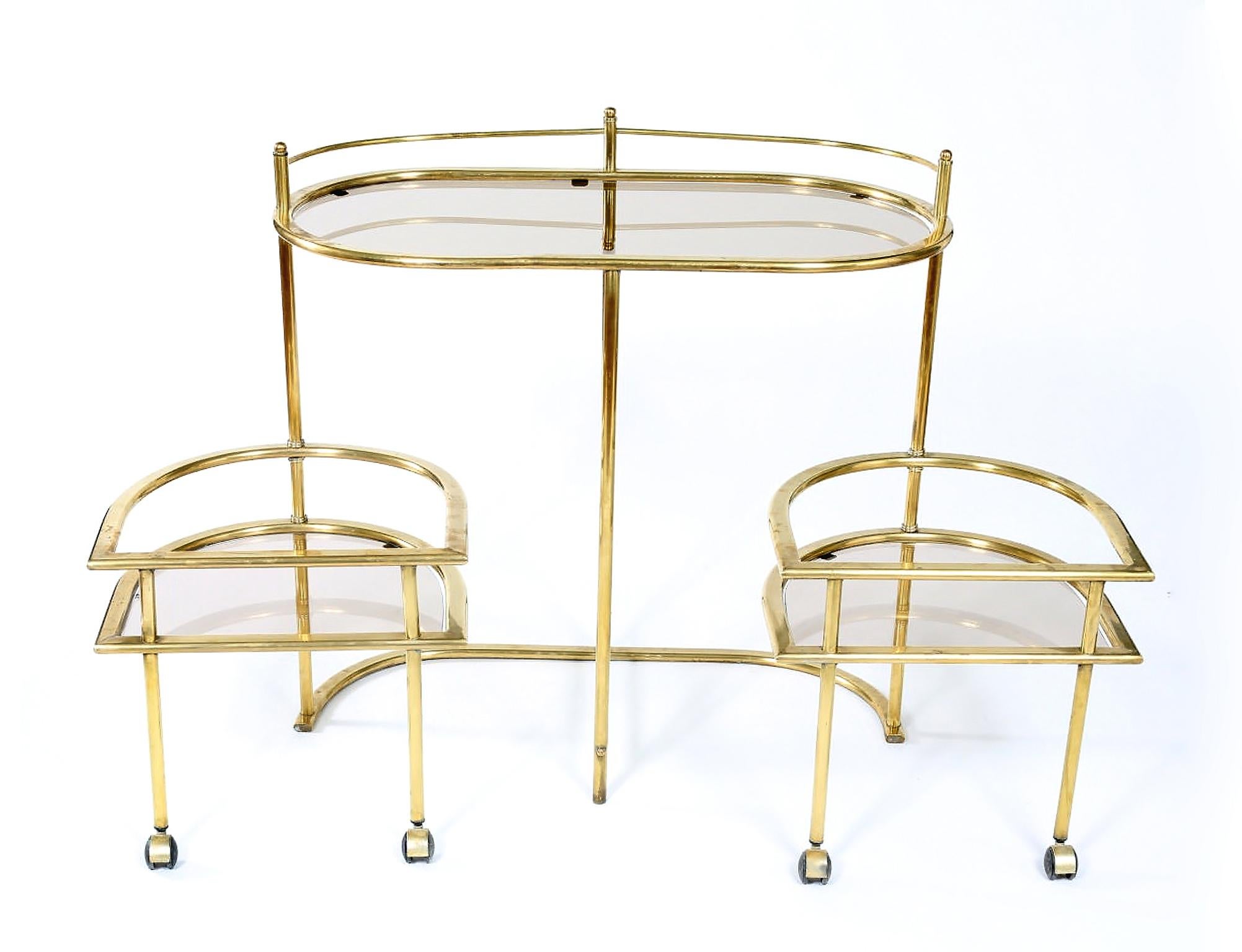 Mid-Century Modern Two Tiered  Brass Bar Cart In Good Condition In Tarry Town, NY