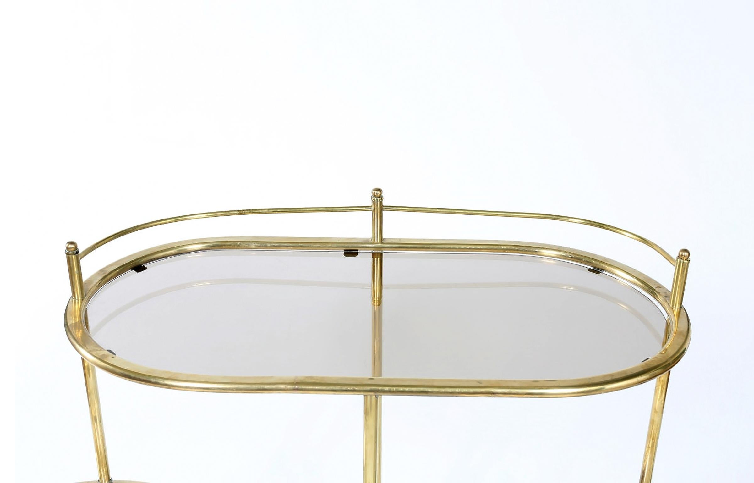 Mid-Century Modern Two Tiered  Brass Bar Cart 1
