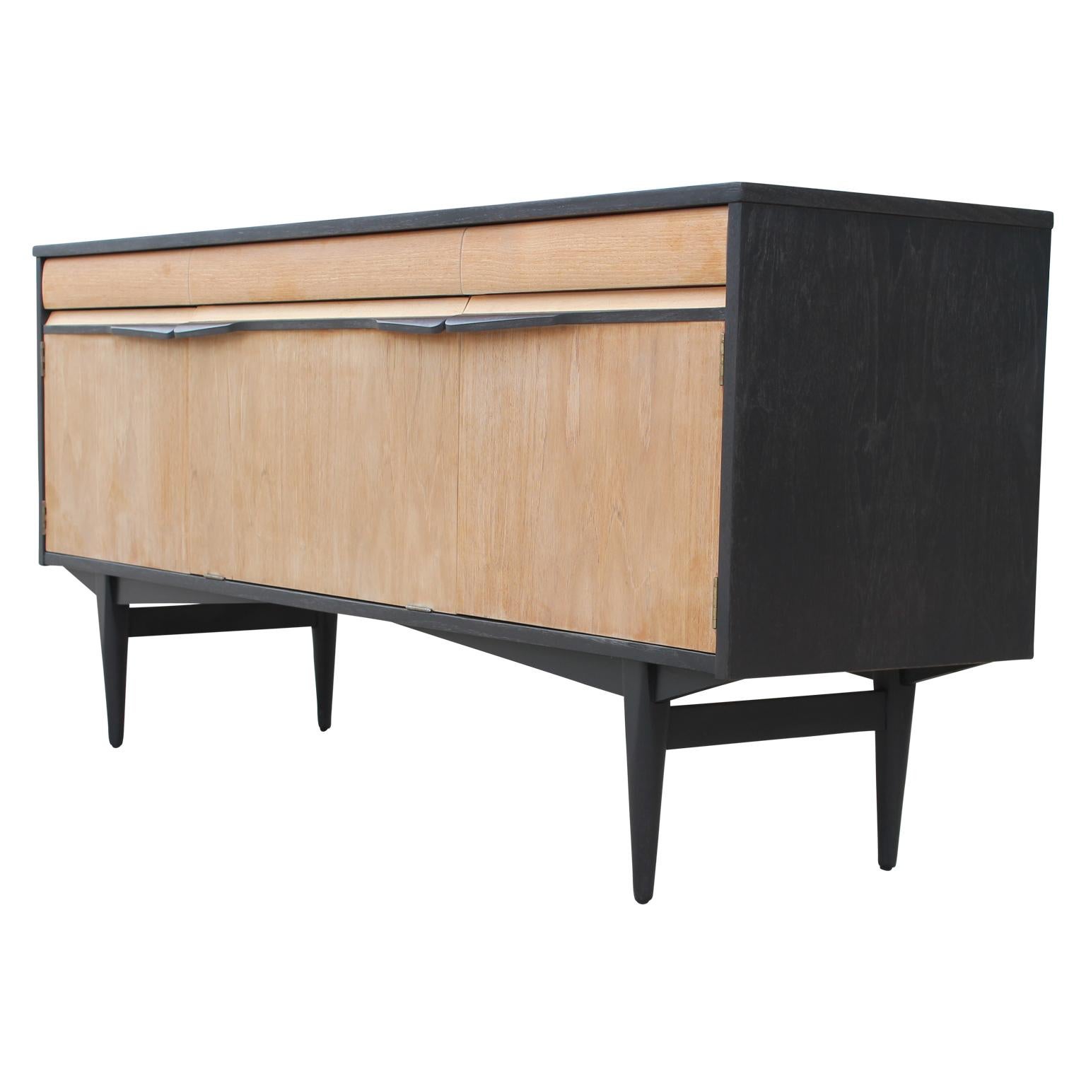 American Mid-Century Modern Two-Tone Clean Lined Credenza or Sideboard with Three Drawers