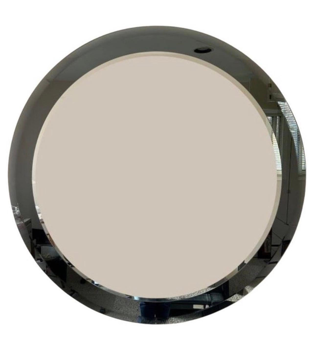 Mid Century Modern Two Tone Smoked Beveled Round Mirror Manner Lorin Marsh For Sale