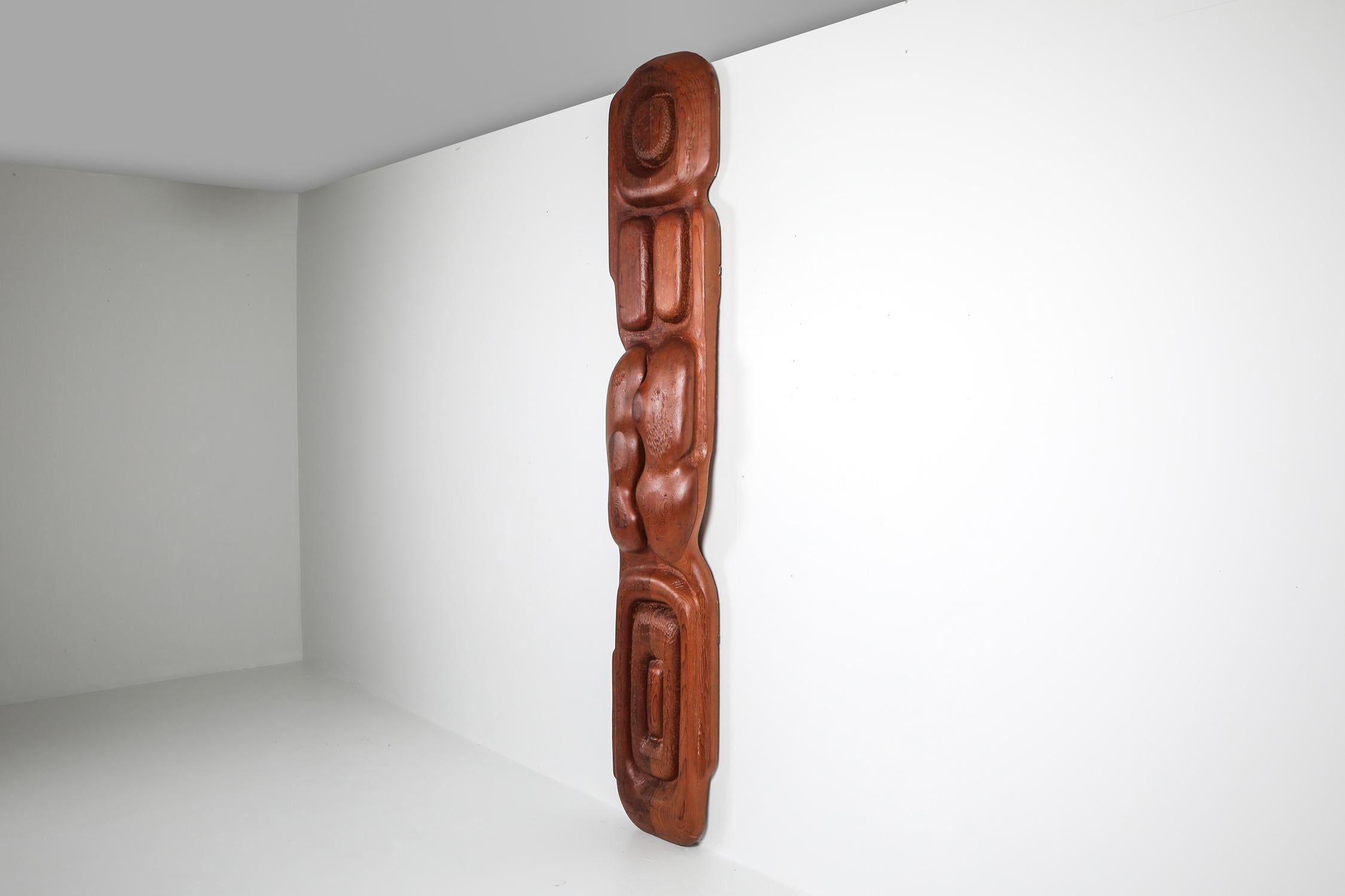 Sculpture, hand carved, tall TOTEM, Netherlands, circa 1960

Organic sculpture from the 1960s, sourced in The Netherlands
The sculpture merges two different woods together.
Could be interpreted as male and female bonding together.
Provenance: