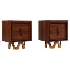 Expertly Restored - Mid-Century Modern Two-Tone Walnut & Oak Night Stands