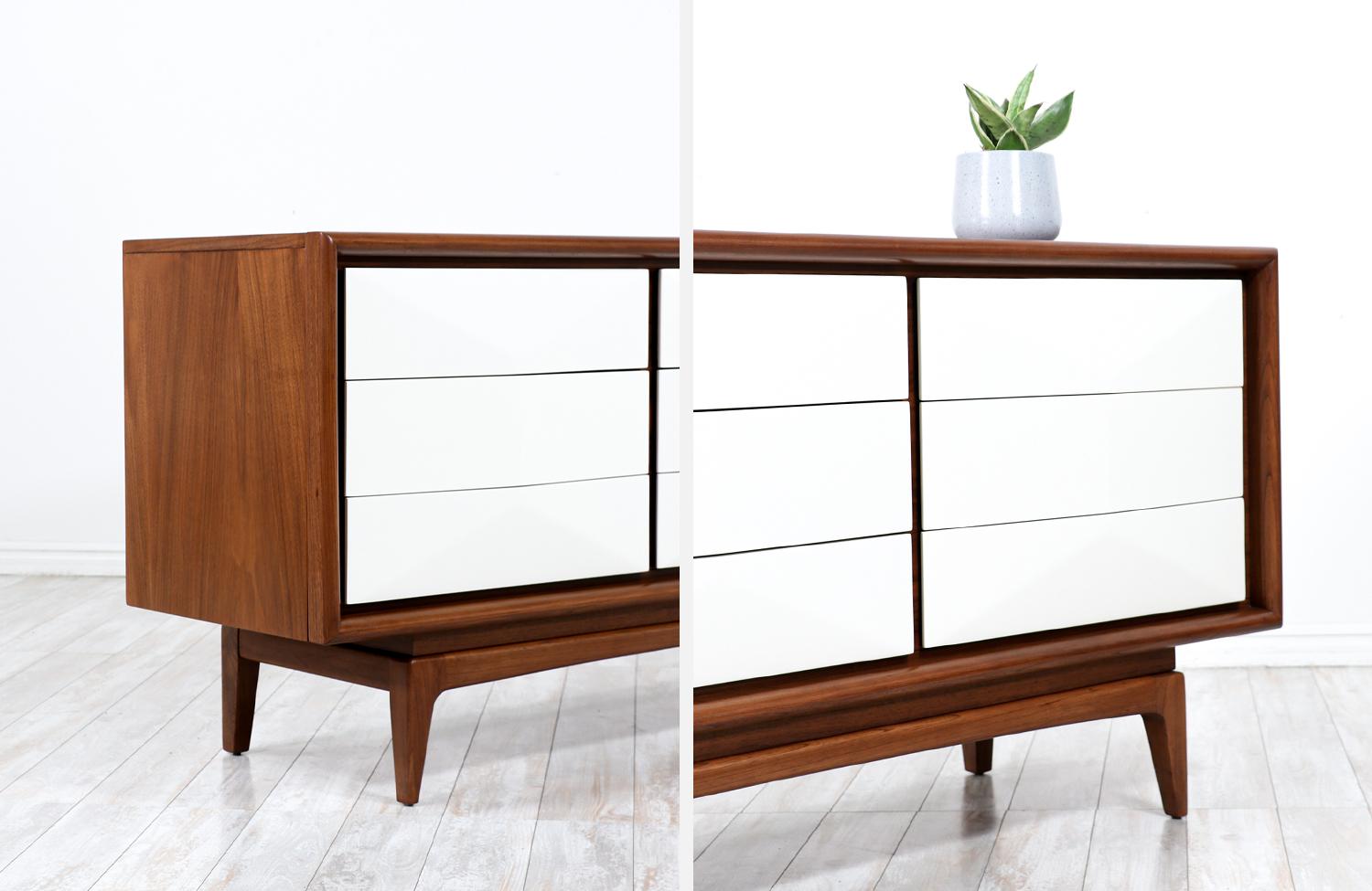 Mid-Century Modern Two-Toned Lacquered & Walnut Dresser by United Furniture 5