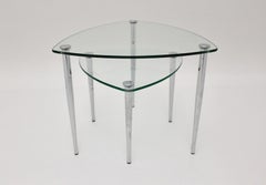 Mid-Century Modern Two Vintage Chromed Glass Side Tables Sofa Tables 1960s Italy