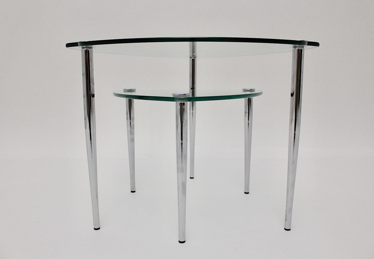Mid-20th Century Mid-Century Modern Two Vintage Chromed Glass Side Tables Sofa Tables 1960s Italy For Sale