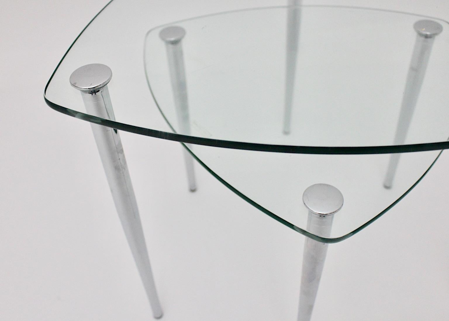 Mid-Century Modern Two Vintage Chromed Glass Side Tables Sofa Tables 1960s Italy For Sale 2