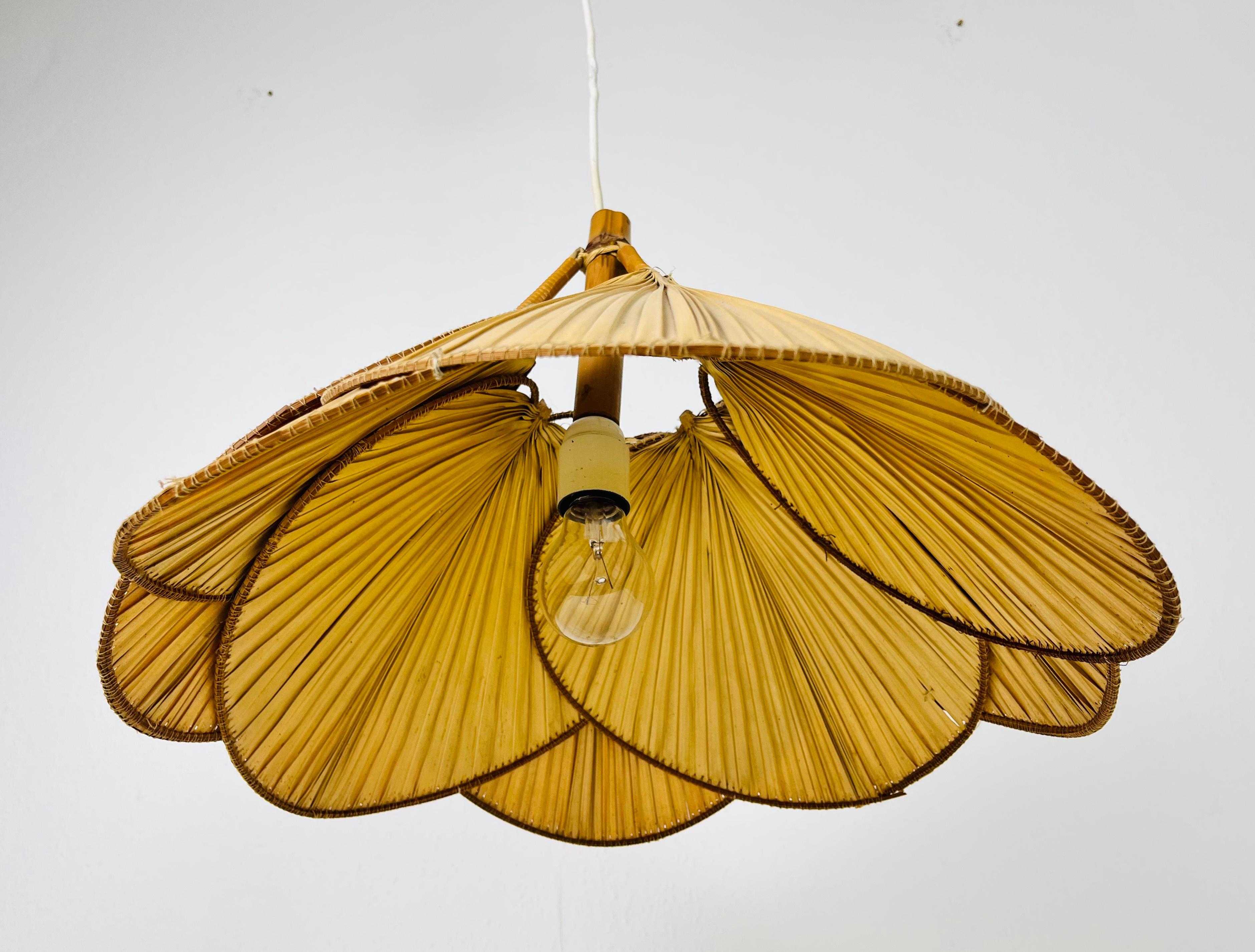 Bamboo Mid-Century Modern Uchiwa Pendant Lamp in the Style of Ingo Maurer, 1970s