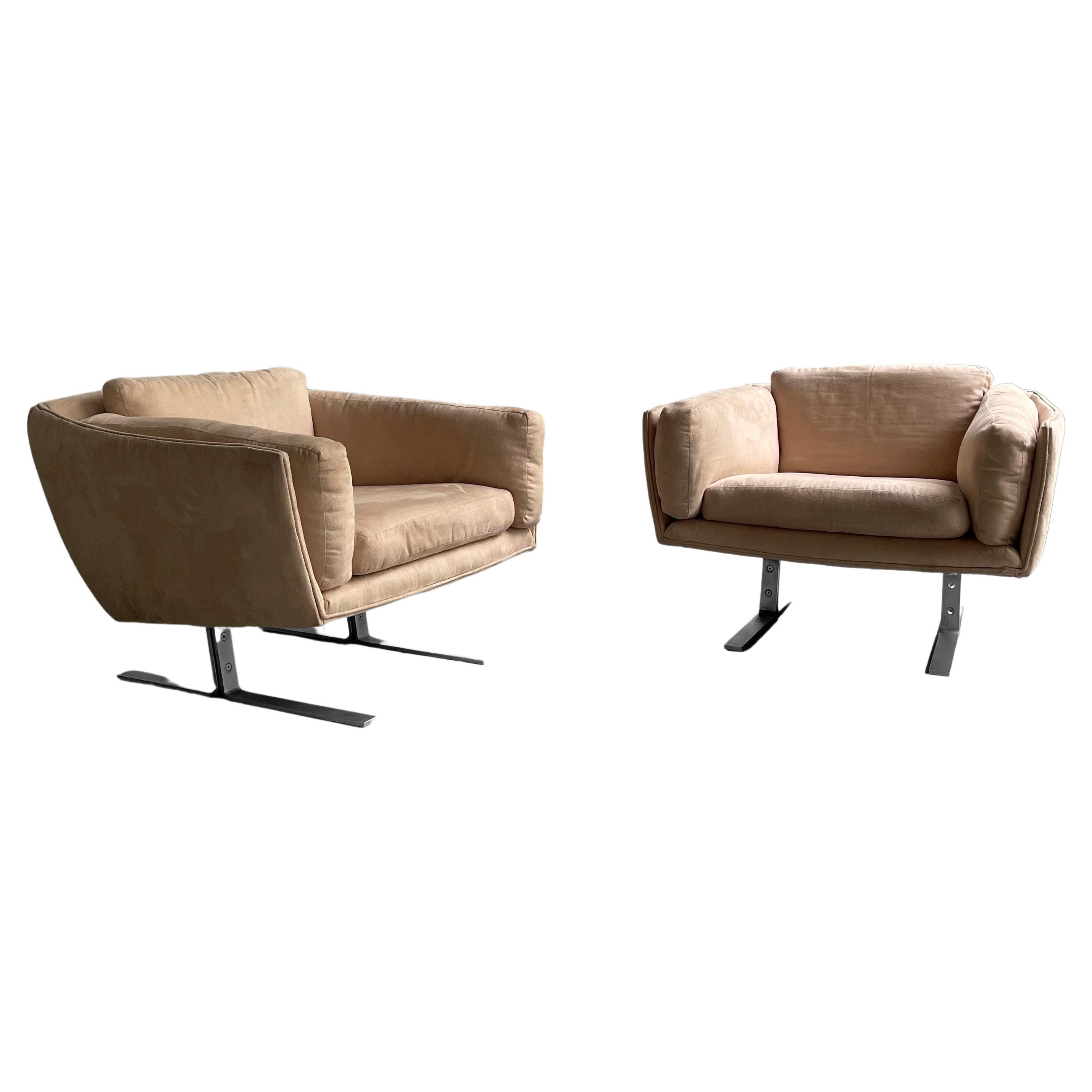 Mid Century Modern Ultra Suede Chrome Club Chairs