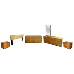 Mid-Century Modern Umanoff Burl Wood Bedroom Set Dressers Nightstands, 1980s