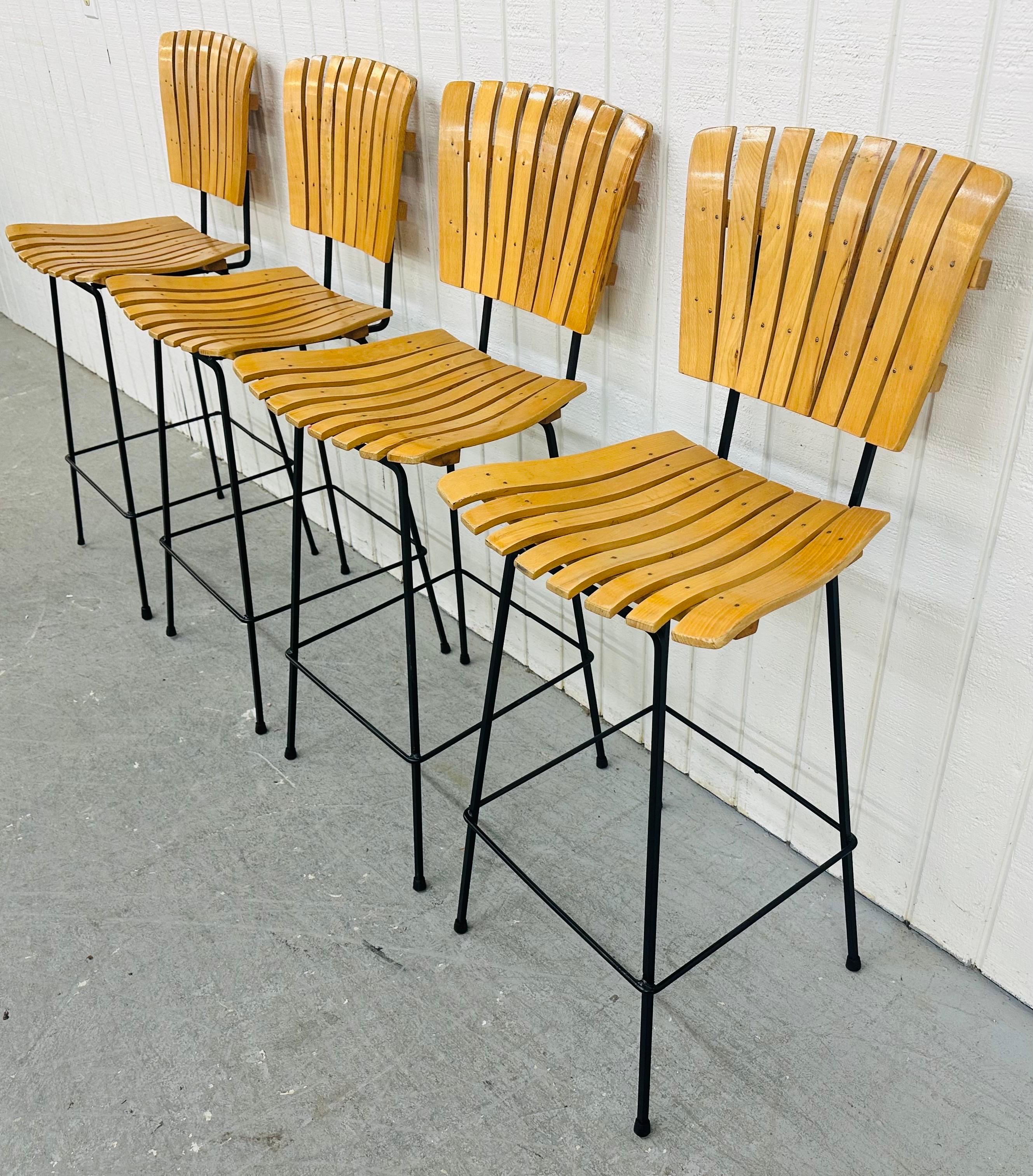 American Mid-Century Modern Umanoff Style Slatted Bar Stools - Set of 4