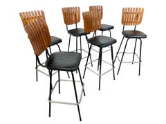 Mid-Century Modern Umanoff Style Slatted Bar Stools - Set of 6