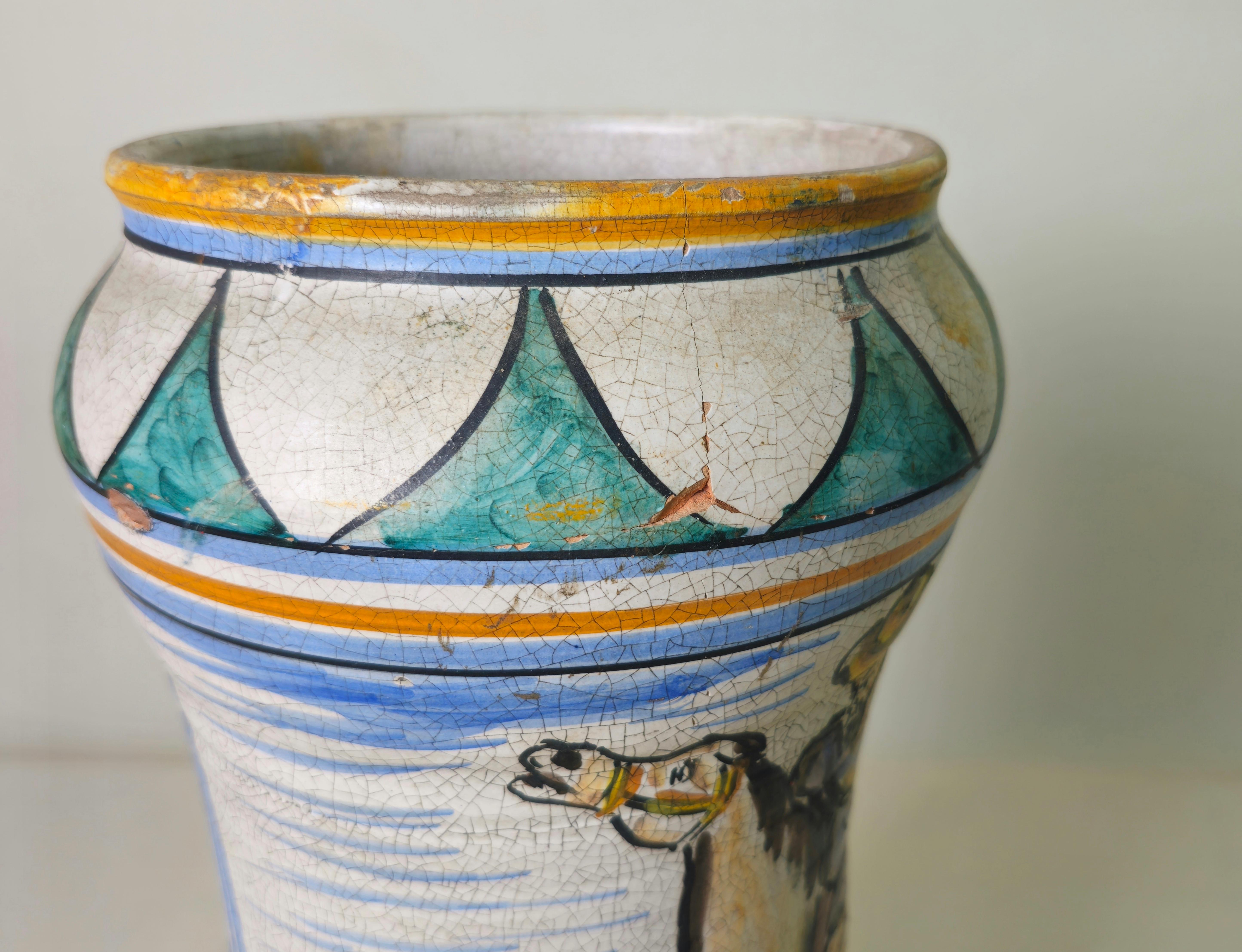 Mid-Century Modern Umbrella stand Ceramic Vase Masters Caltagirone Italy 1950s For Sale 5