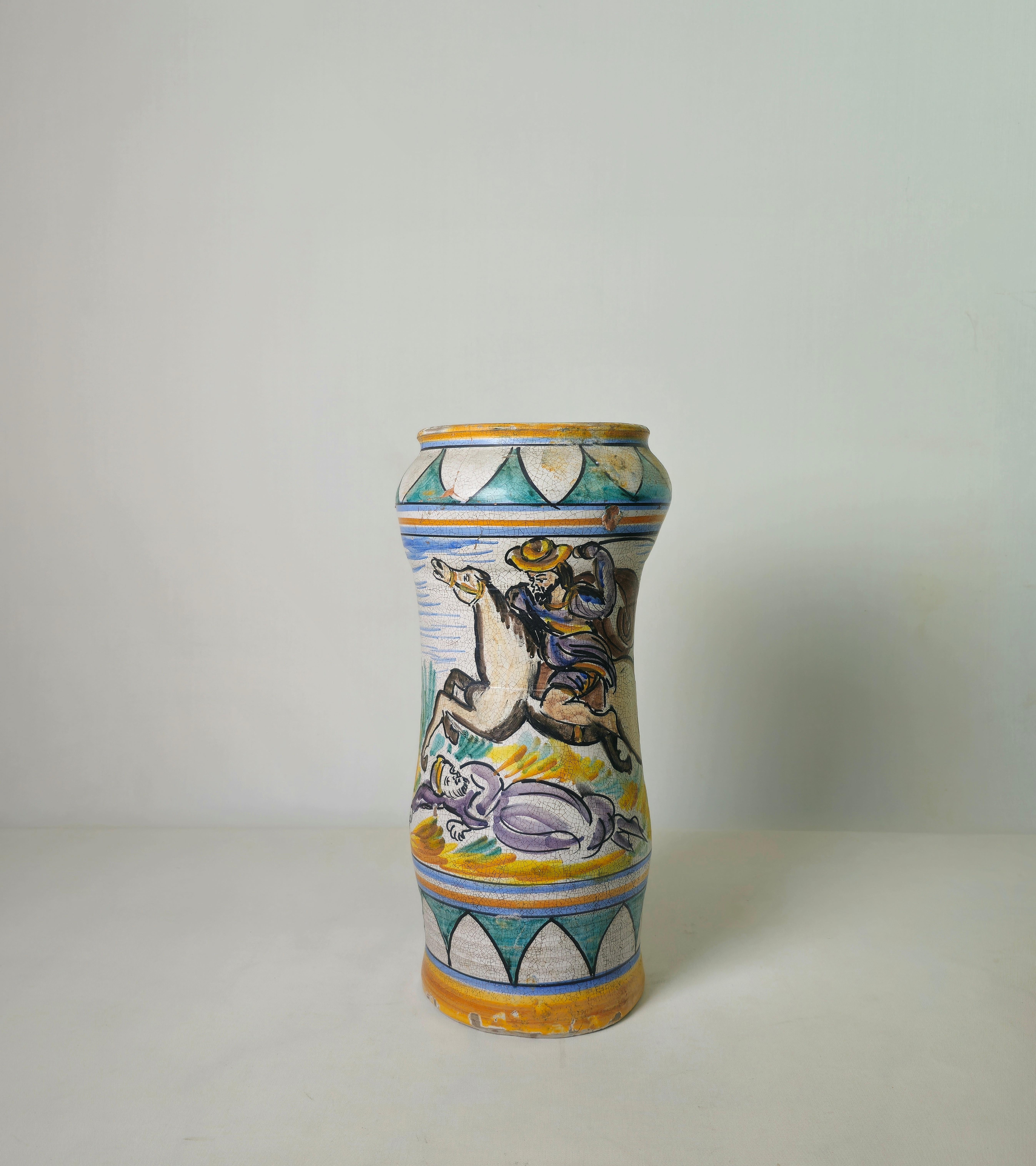 Mid-Century Modern Umbrella stand Ceramic Vase Masters Caltagirone Italy 1950s For Sale 6