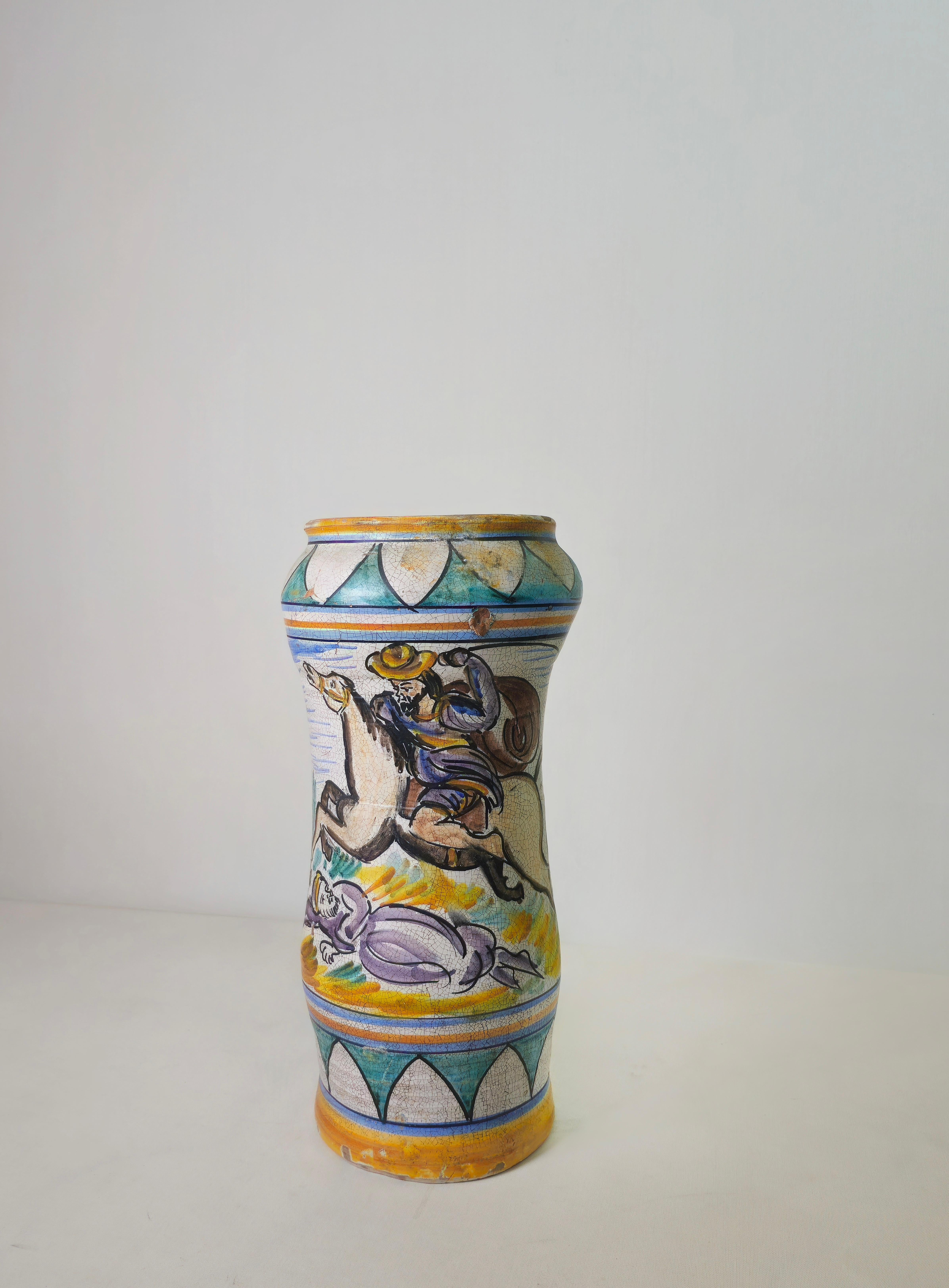 20th Century Mid-Century Modern Umbrella stand Ceramic Vase Masters Caltagirone Italy 1950s For Sale