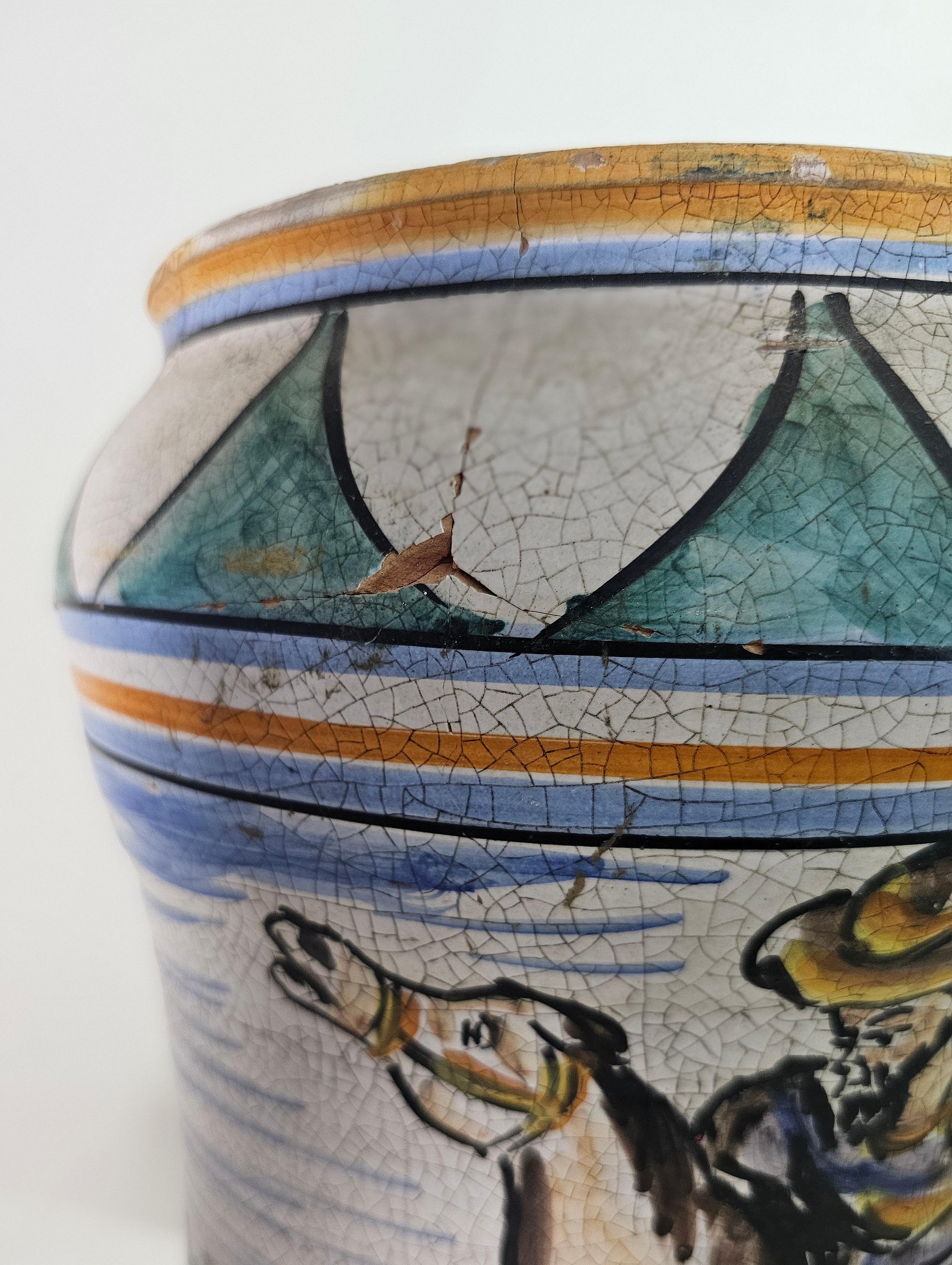 Mid-Century Modern Umbrella stand Ceramic Vase Masters Caltagirone Italy 1950s For Sale 2