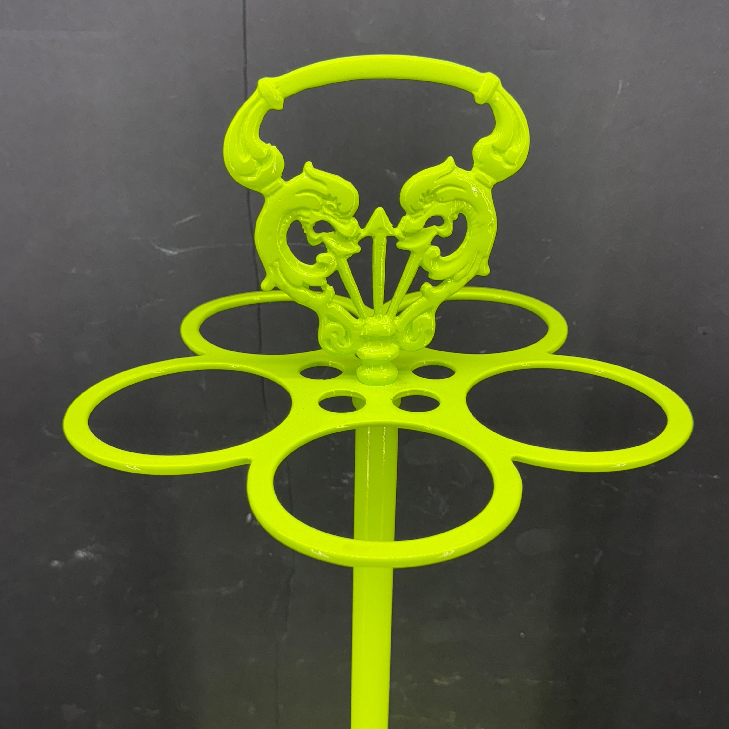Powder-Coated Yellow Umbrella Stand Holder, MCM

Substantial vintage metal umbrella stand newly powder-coated chartreuse green. This is a perfect sturdy piece to be used by the front door as well as mud room area. This also makes a wonderful