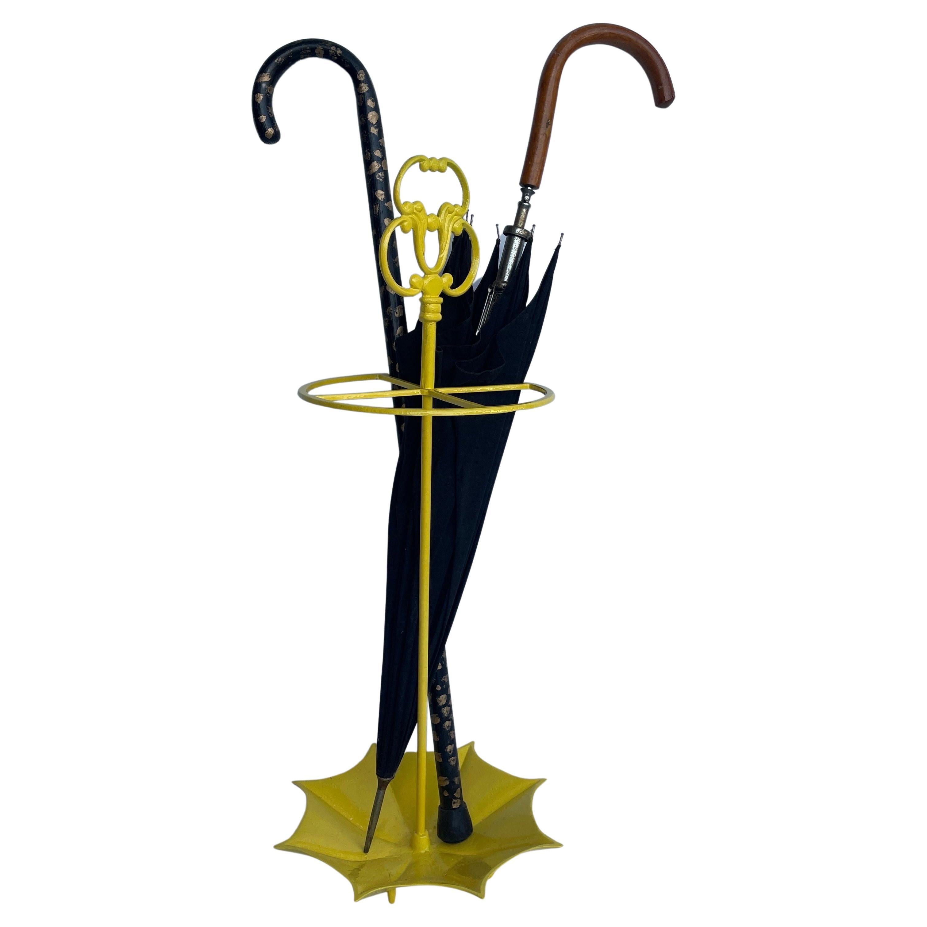 Metal Mid-Century Modern Umbrella Stand Holder, Yellow Powder-Coated  For Sale
