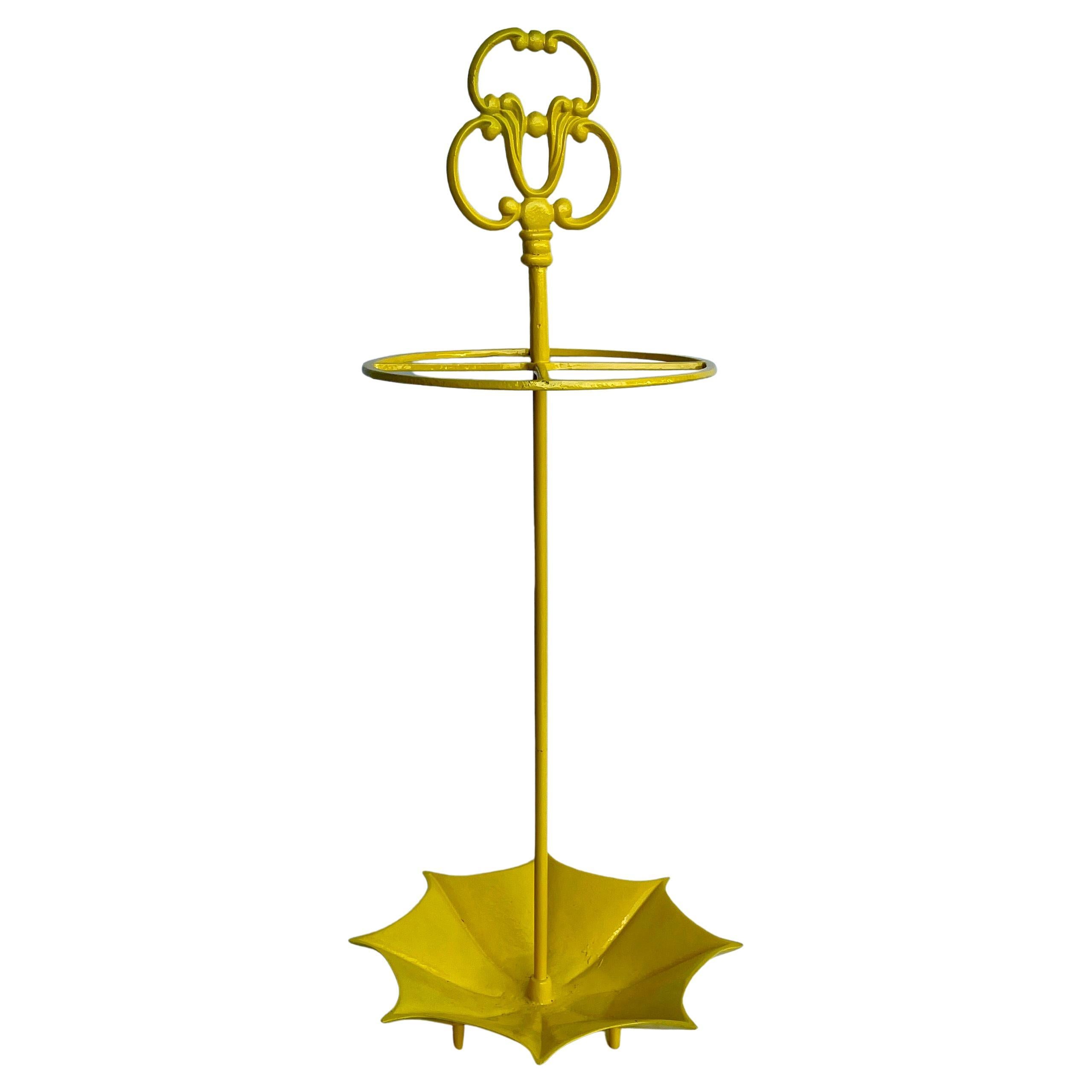 Mid-Century Modern Umbrella Stand Holder, Yellow Powder-Coated  For Sale