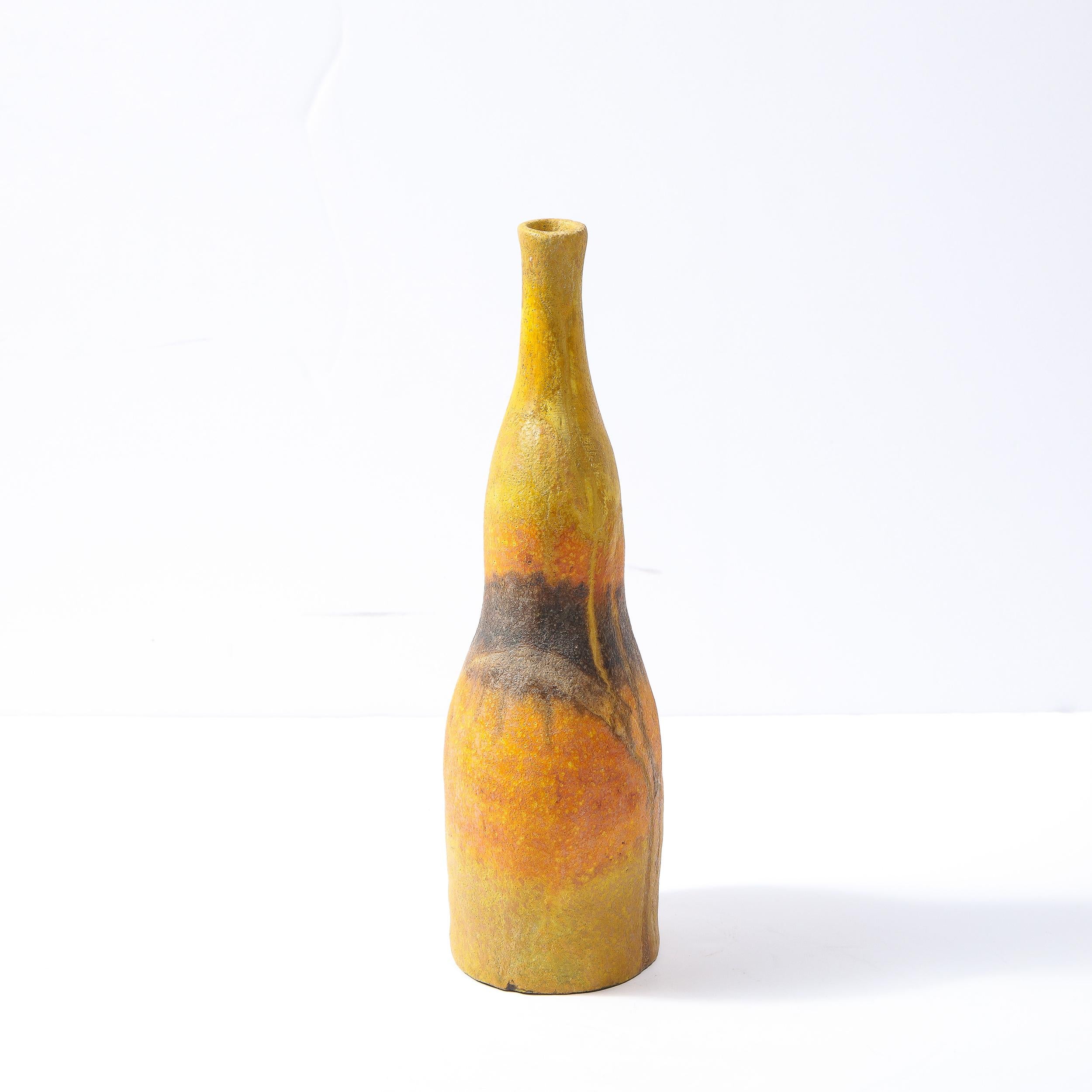 Italian Mid-Century Modern Undulating Ceramic Vase in Sherbet Tones by Marcello Fantoni