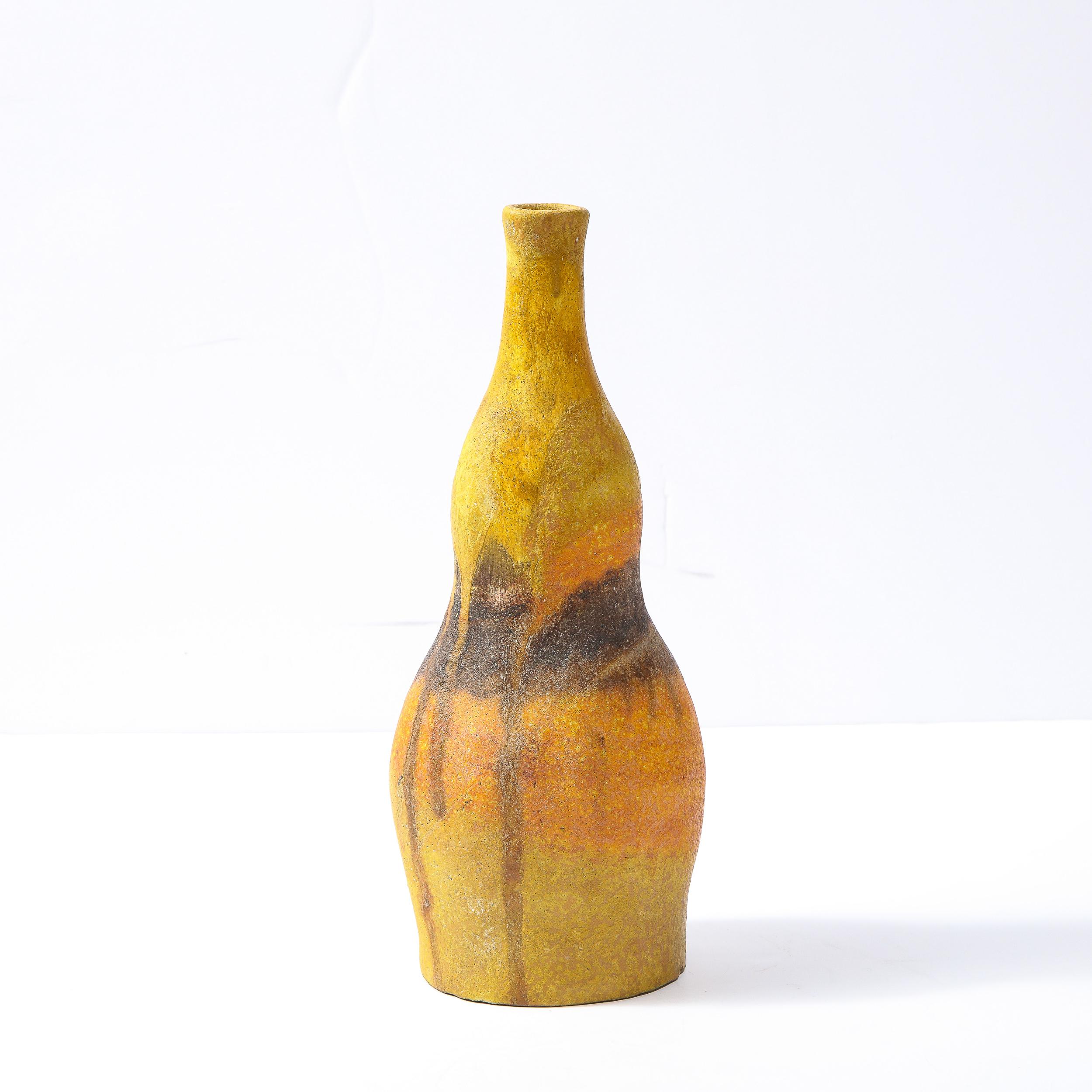 Mid-20th Century Mid-Century Modern Undulating Ceramic Vase in Sherbet Tones by Marcello Fantoni