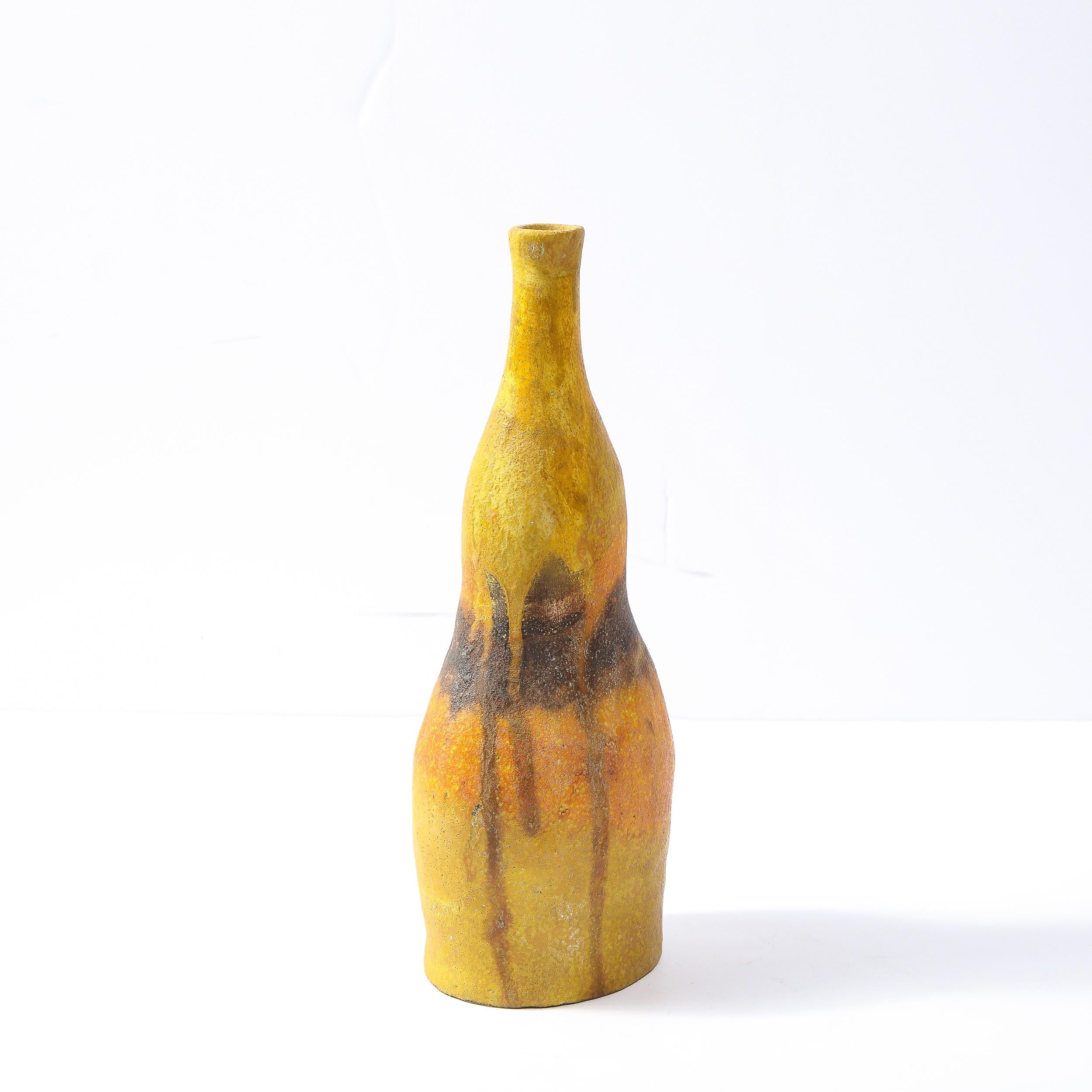 Mid-Century Modern Undulating Ceramic Vase in Sherbet Tones by Marcello Fantoni 2