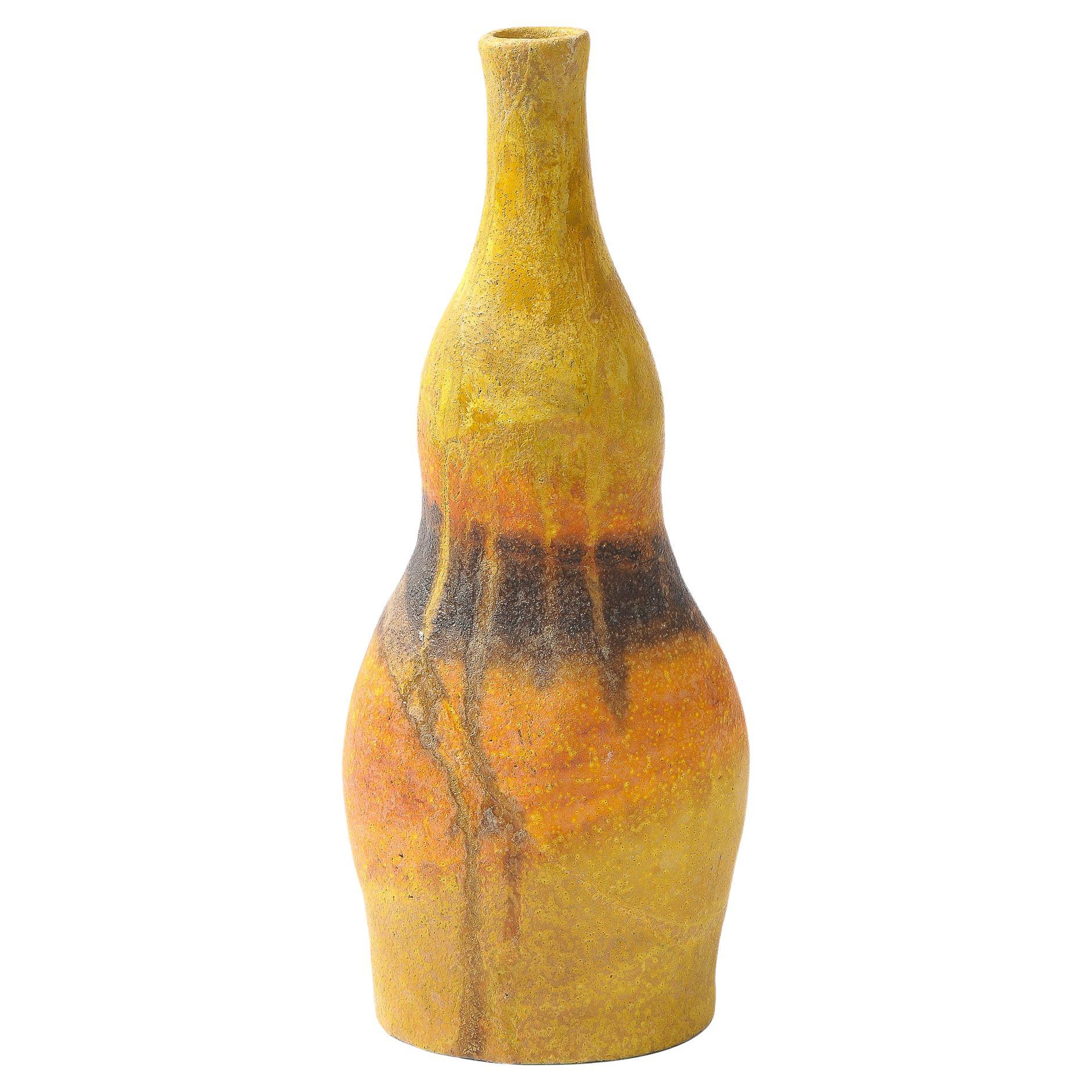 Mid-Century Modern Undulating Ceramic Vase in Sherbet Tones by Marcello Fantoni