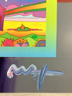 Mid-Century Modern Unframed 2 Sages Stars Blends Peter Max Signed Mixed-Media