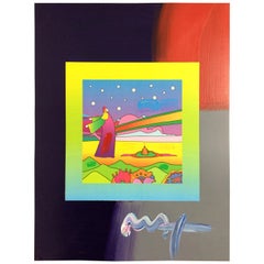 Mid-Century Modern Unframed 2 Sages Stars Blends Peter Max Signed Mixed-Media