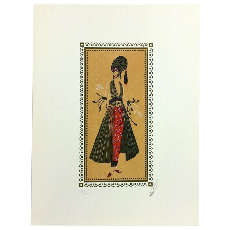 Mid-Century Modern Unframed Calyph's Favorite Erté Hand Signed Lithograph For Sale