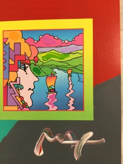 Mid-Century Modern Unframed Geometric Sailboat Blend Lithograph Signed Peter Max