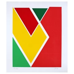 Mid-Century Modern Unframed Larry Zox Abstract Serigraph Signed Red Green Yellow