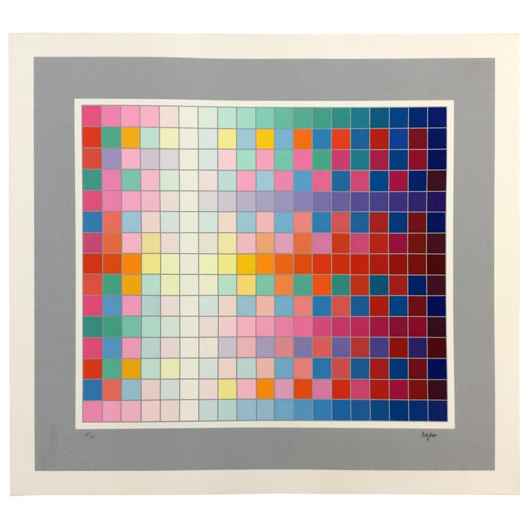 Mid-Century Modern Unframed Square Wave Yaacov Agam Hand Signed Serigraph For Sale