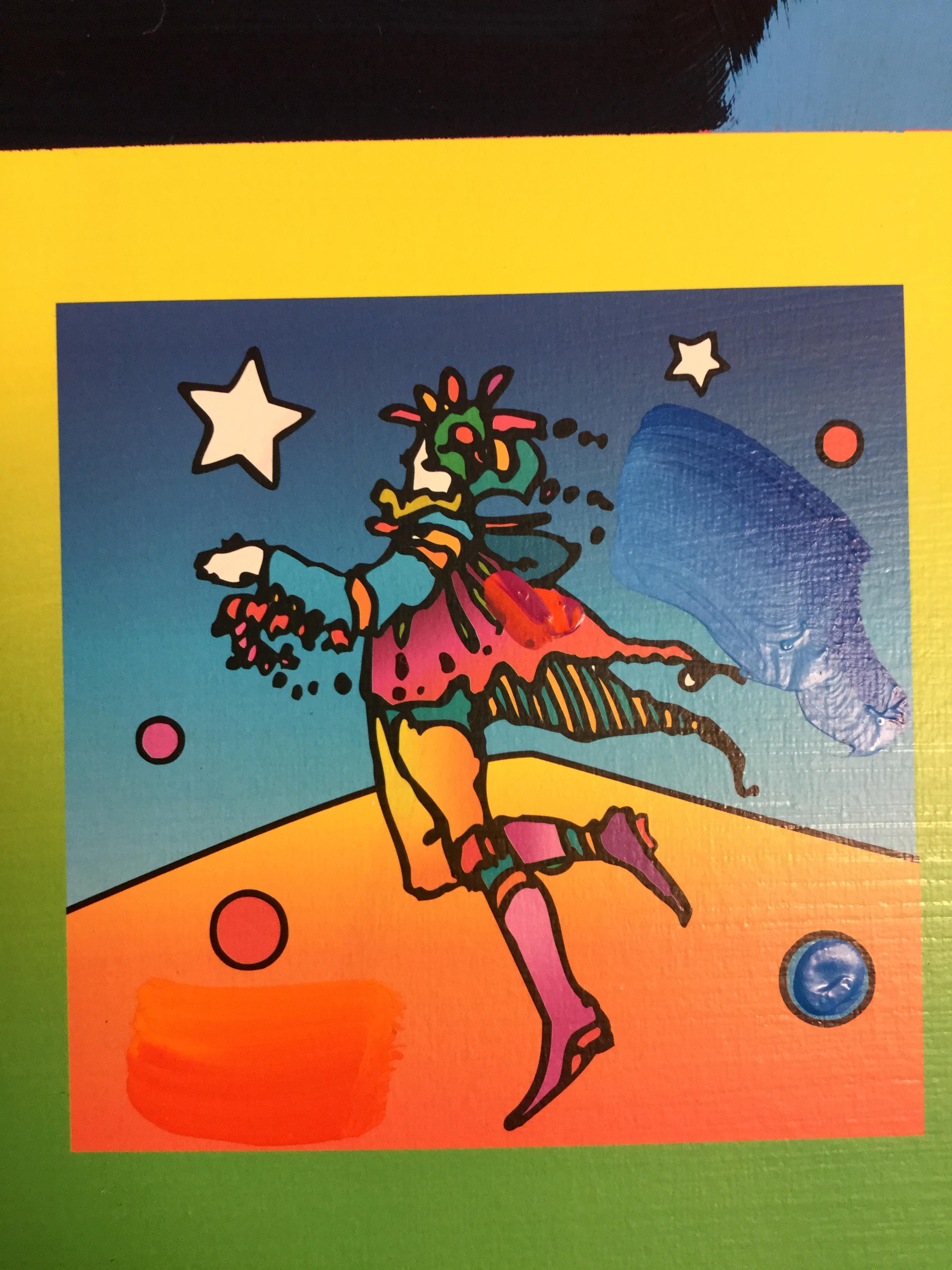 American Mid-Century Modern Unframed Star Catcher on Blends Peter Max Hand Signed
