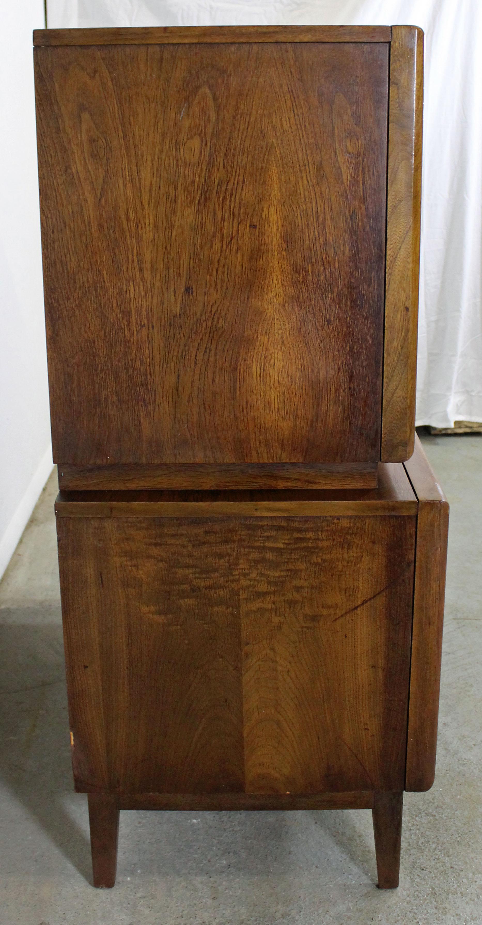 American Mid-Century Modern United Diamond Front Large Walnut Tall Chest Dresser