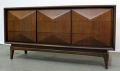 Mid-Century Modern United Diamond Front Walnut Credenza