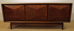 Mid-Century Modern United Diamond Front Walnut Credenza