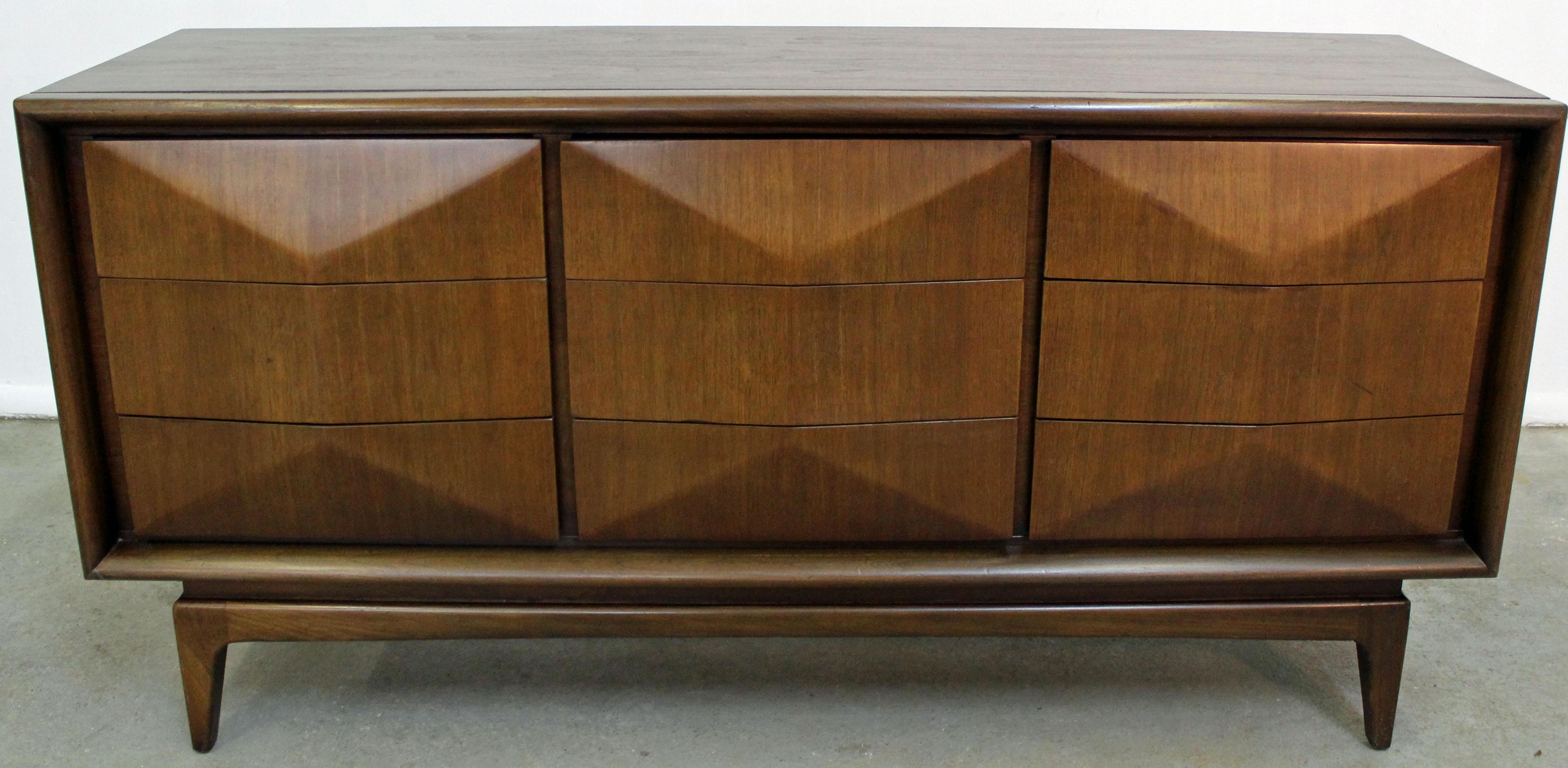 American Mid-Century Modern United Diamond Front Walnut Credenza