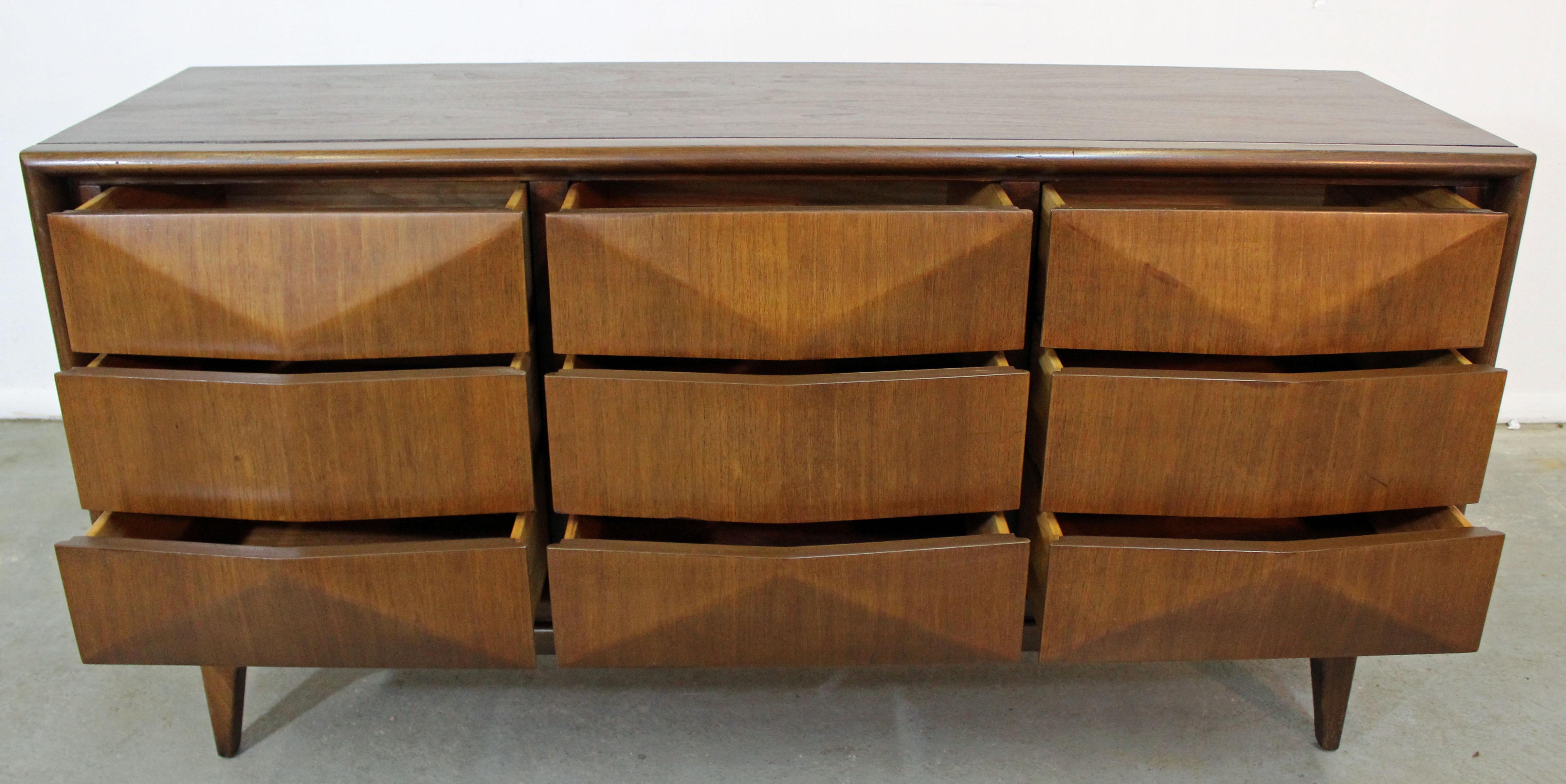 Mid-Century Modern United Diamond Front Walnut Credenza 1