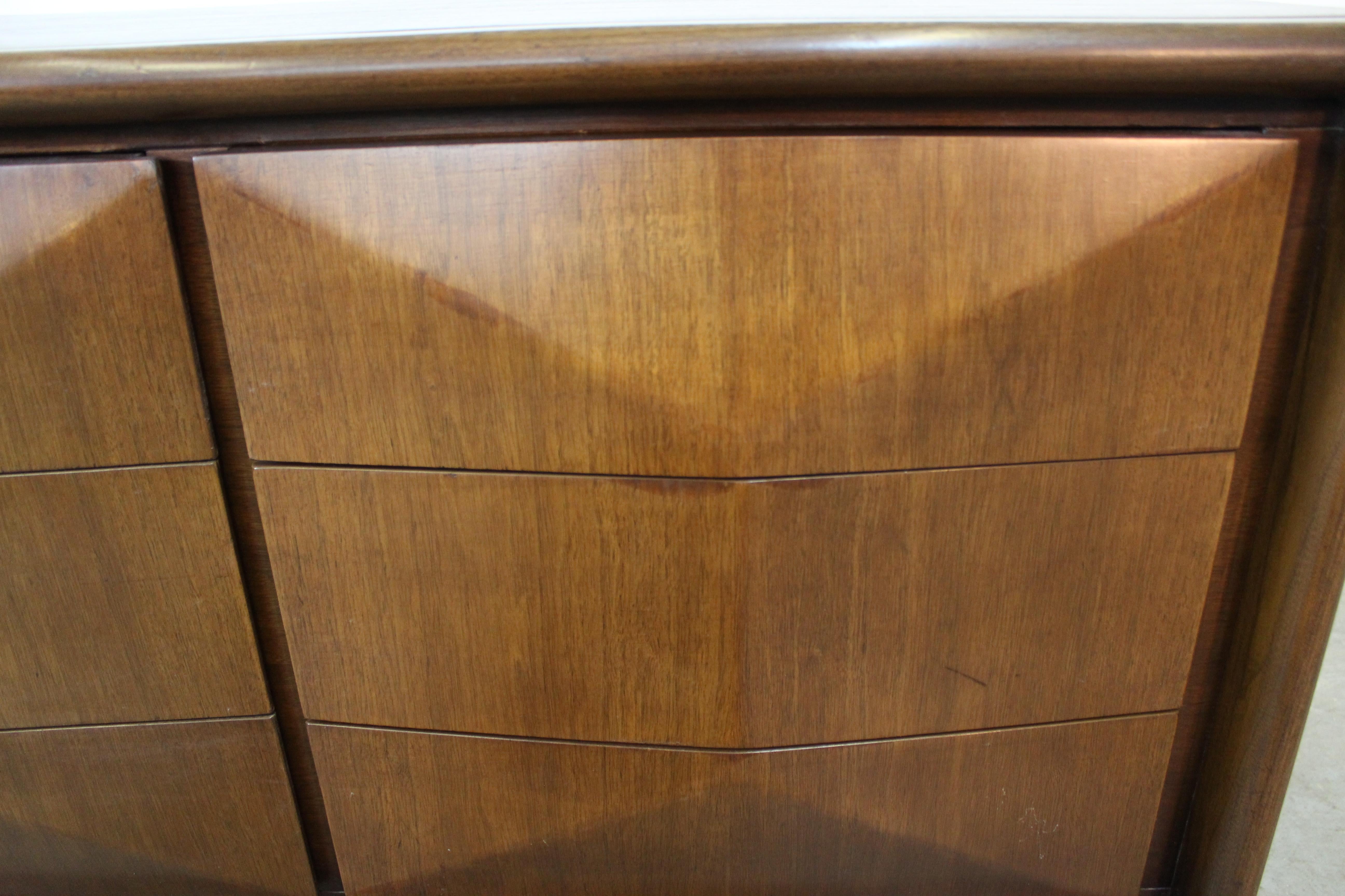 Mid-Century Modern United Diamond Front Walnut Credenza 4