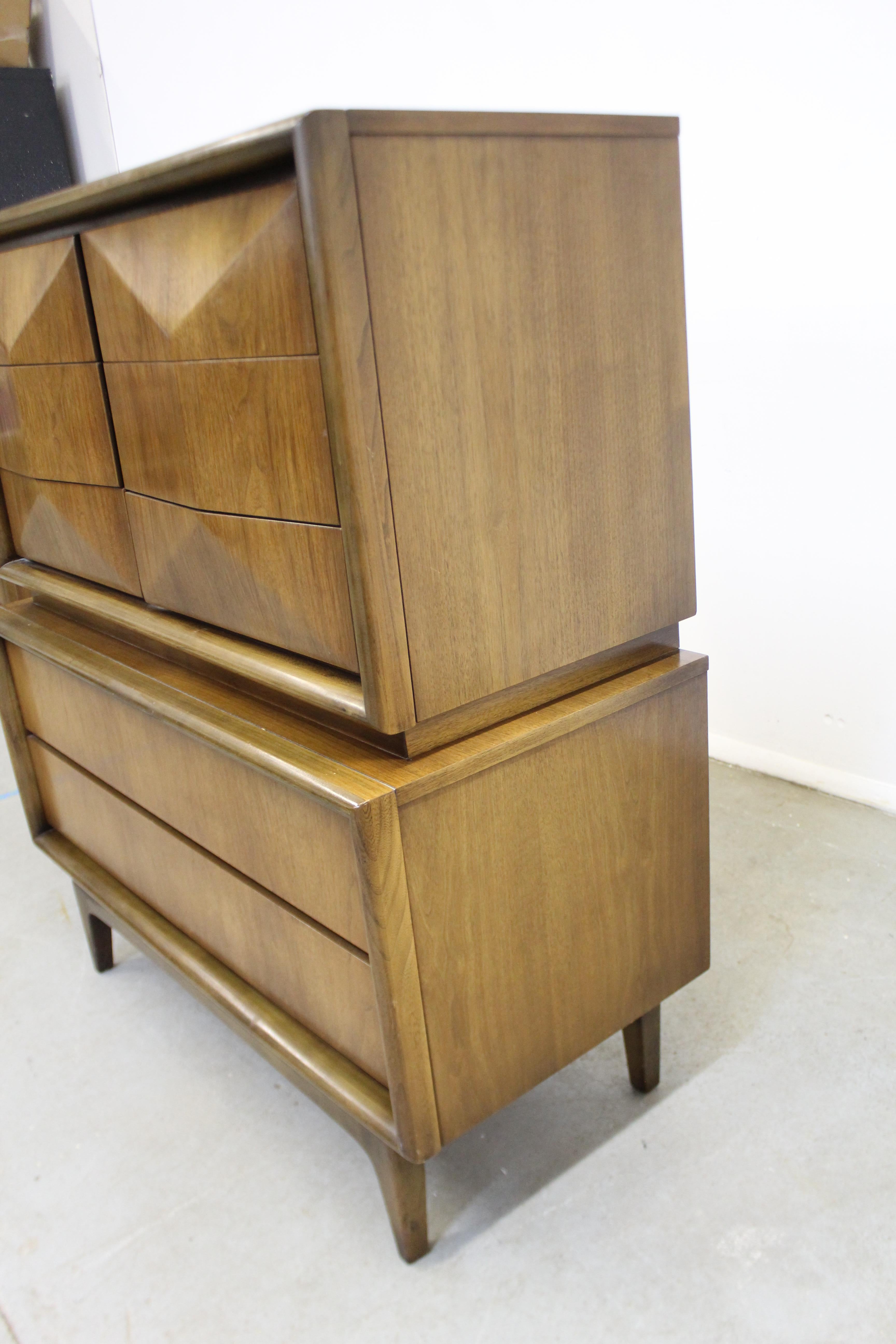 Mid-Century Modern United Diamond Front Walnut Tall Chest of Drawers 1