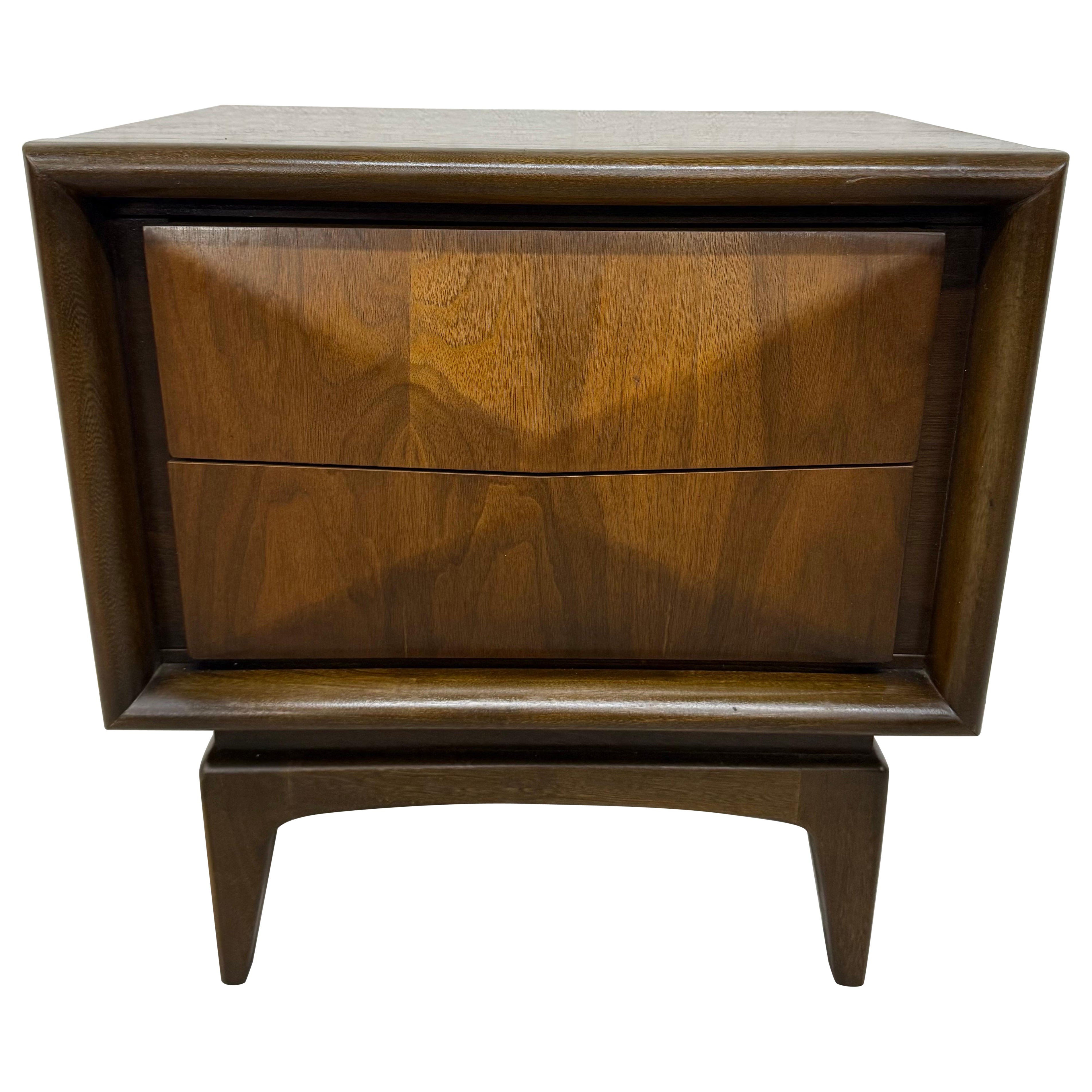 Mid-Century Modern United Diamond Walnut Nightstand