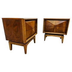 Mid-Century Modern United Diamond Walnut Nightstands - Set of 2