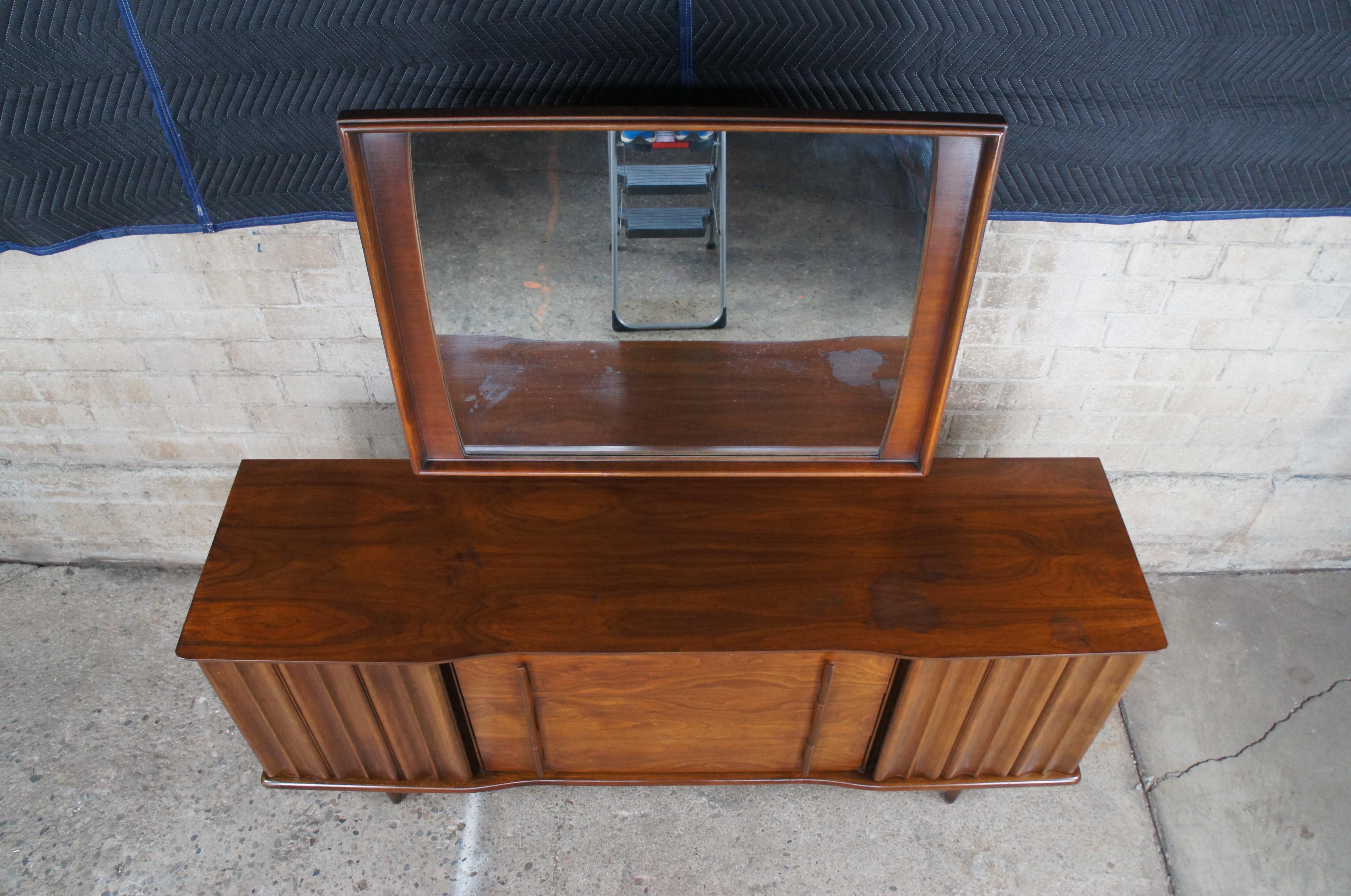 Mid-Century Modern United Furniture Sculptural Walnut Dresser Console Mirror 1