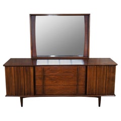 Vintage Mid-Century Modern United Furniture Sculptural Walnut Dresser Console Mirror