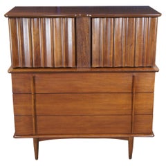 Vintage Mid-Century Modern United Furniture Sculptural Walnut Tallboy Dresser Chest